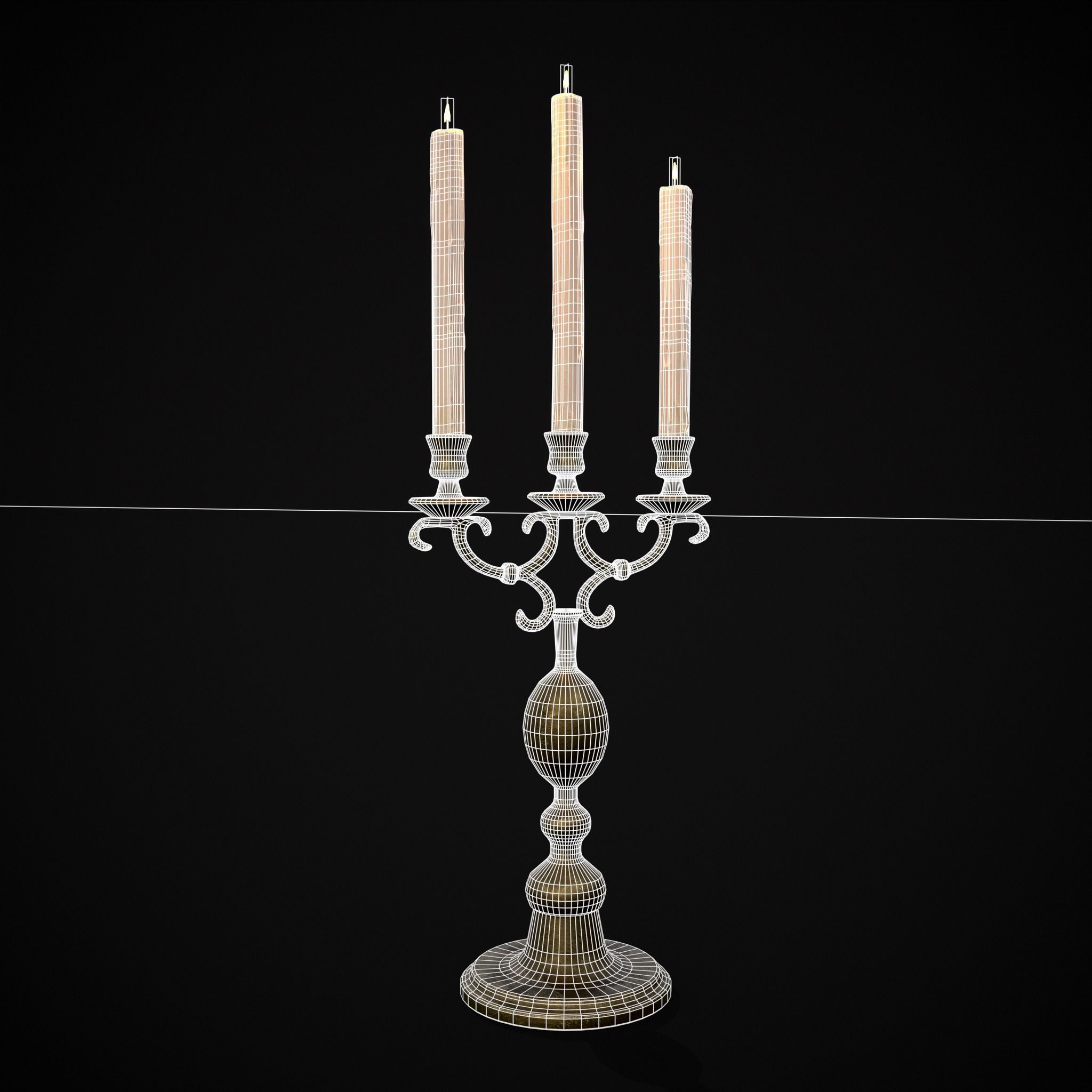 Brass Three Point Candelabra  Low-poly 3D model_20