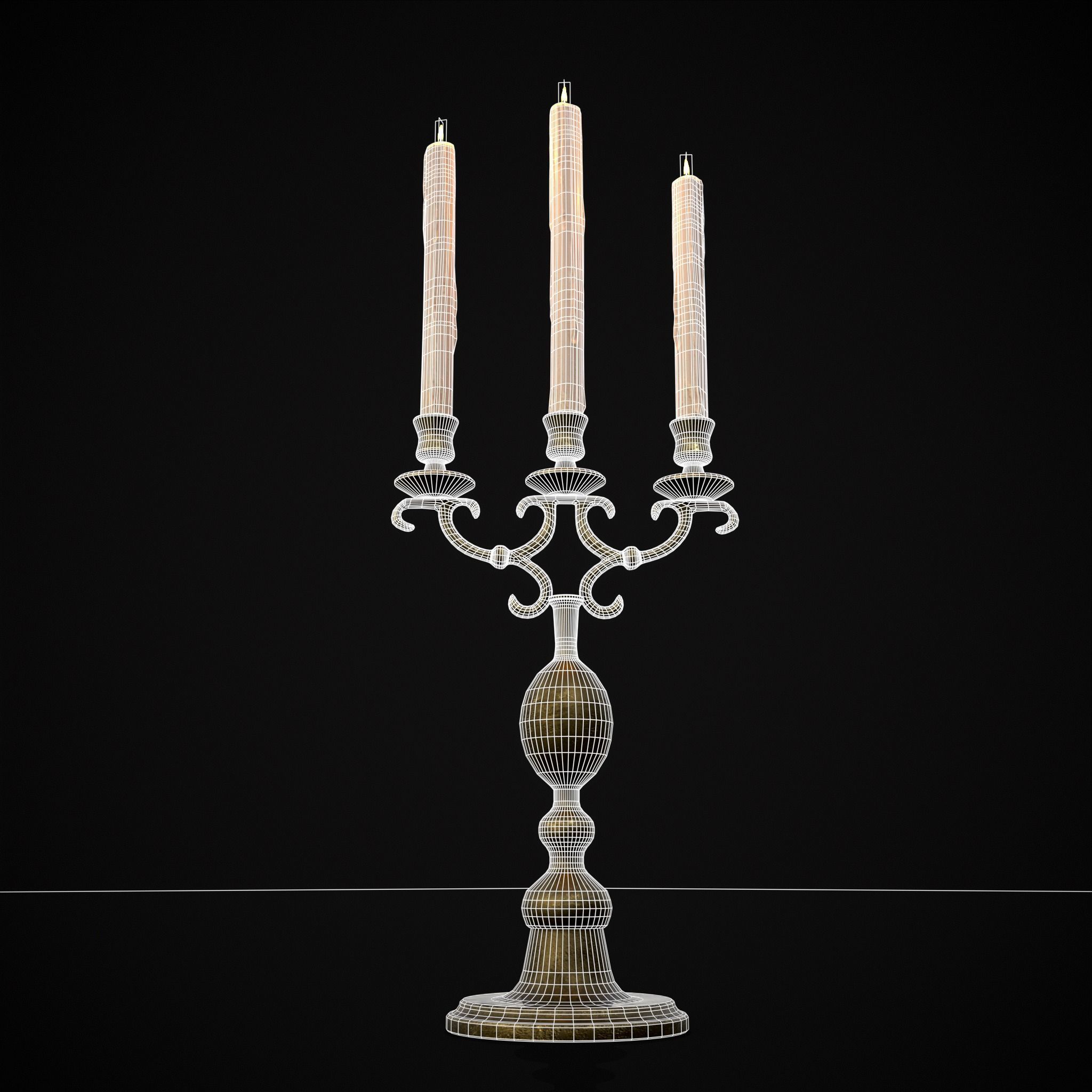 Brass Three Point Candelabra  Low-poly 3D model_24