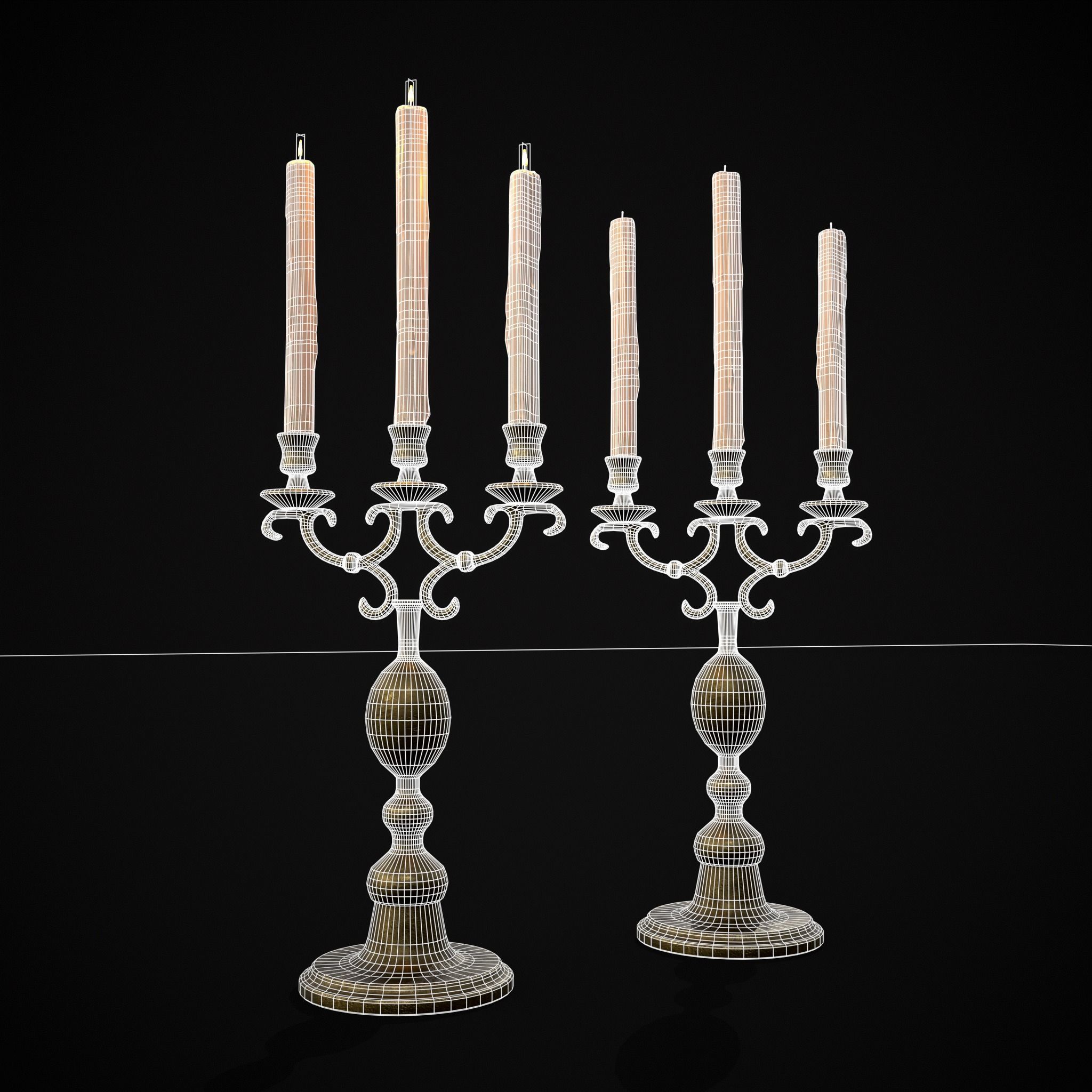 Brass Three Point Candelabra  Low-poly 3D model_30