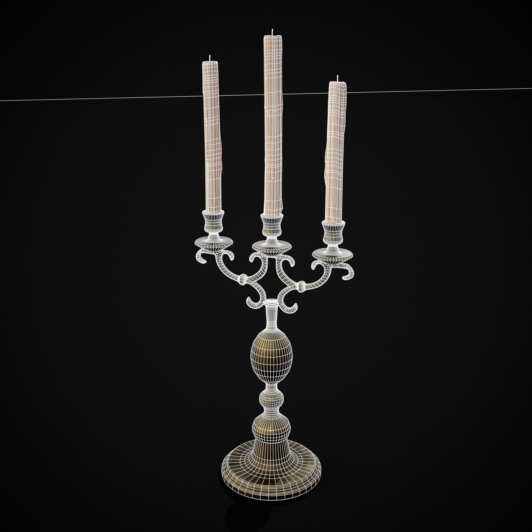 Brass Three Point Candelabra  Low-poly 3D model_18
