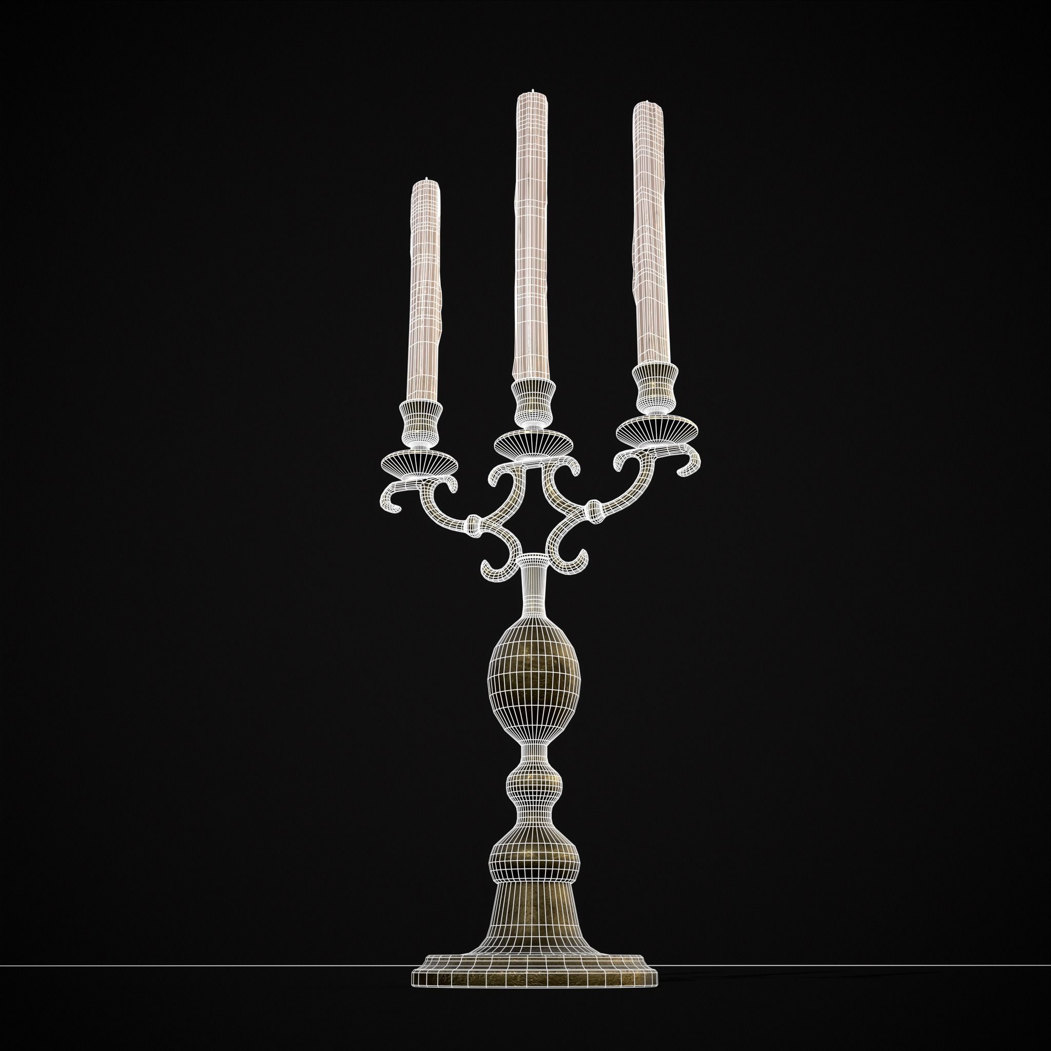 Brass Three Point Candelabra  Low-poly 3D model_16