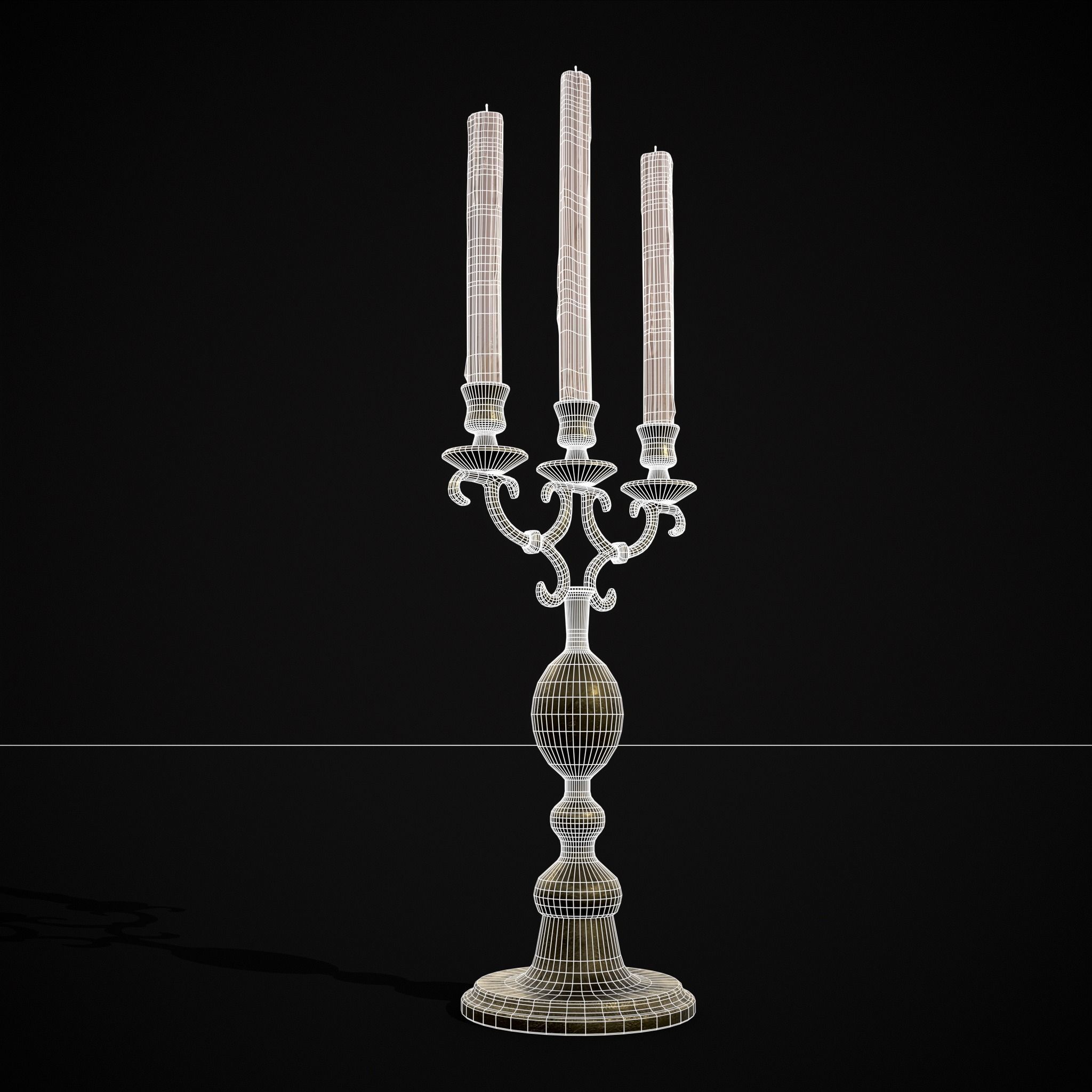 Brass Three Point Candelabra  Low-poly 3D model_14