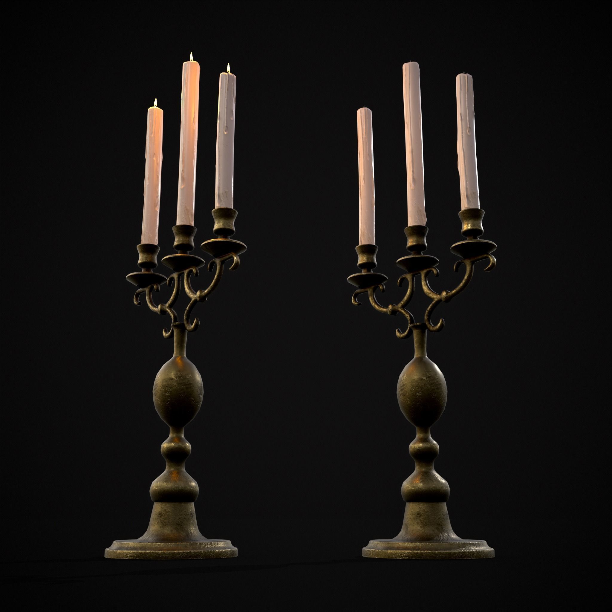 Brass Three Point Candelabra  Low-poly 3D model_25