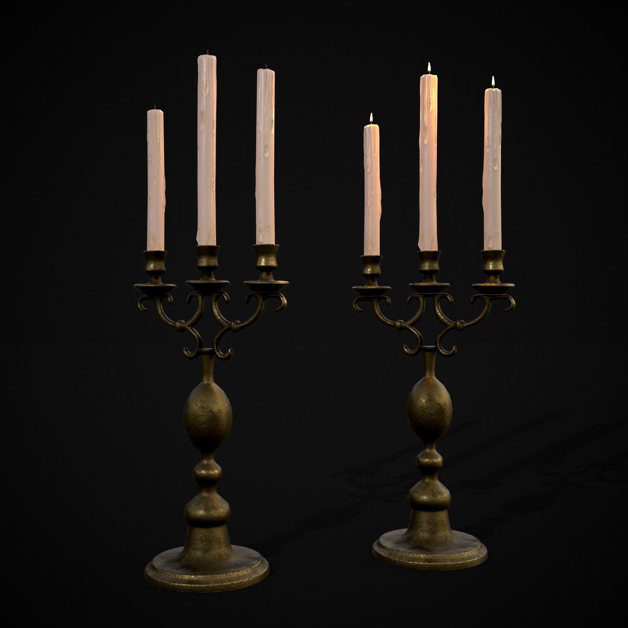 Brass Three Point Candelabra  Low-poly 3D model_5
