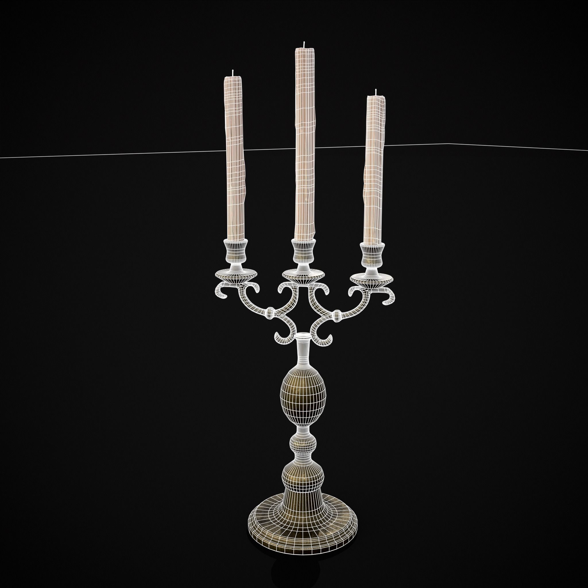 Brass Three Point Candelabra  Low-poly 3D model_12