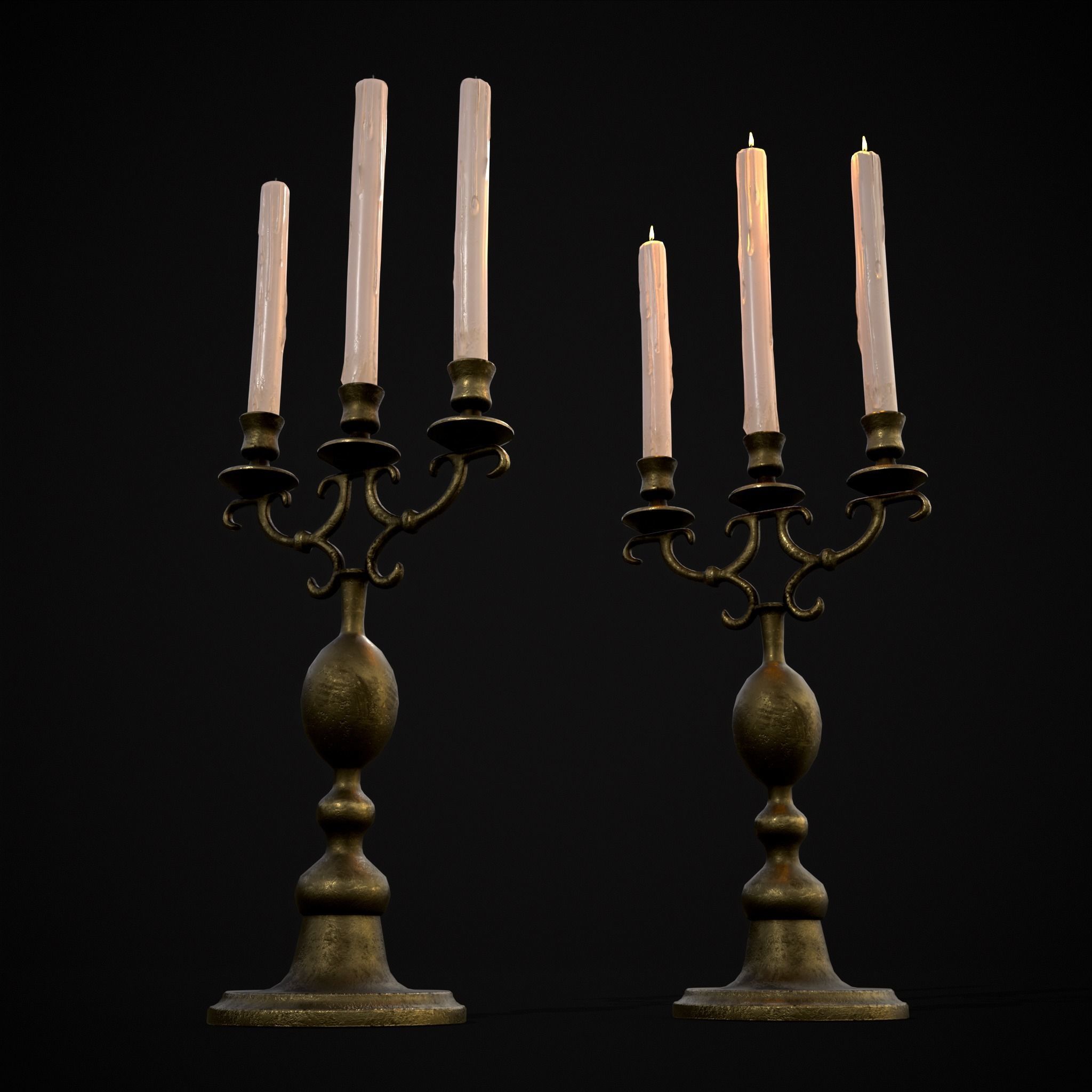 Brass Three Point Candelabra  Low-poly 3D model_9