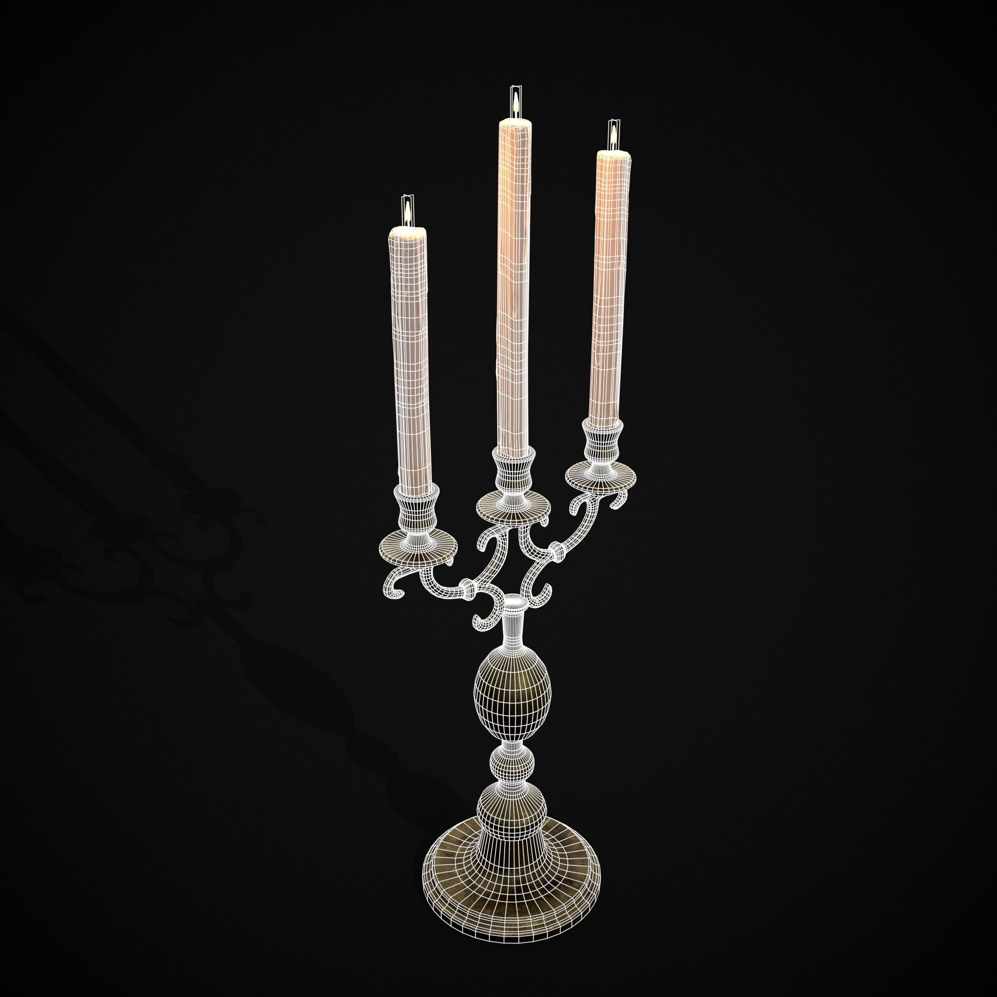 Brass Three Point Candelabra  Low-poly 3D model_2
