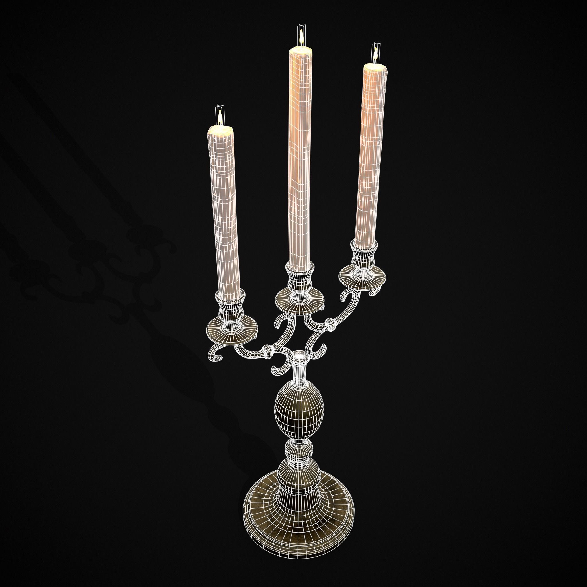 Brass Three Point Candelabra  Low-poly 3D model_22
