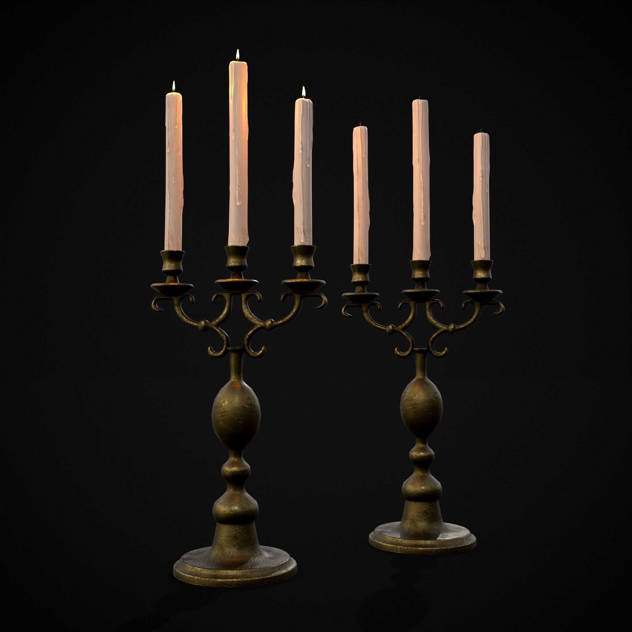 Brass Three Point Candelabra  Low-poly 3D model_29