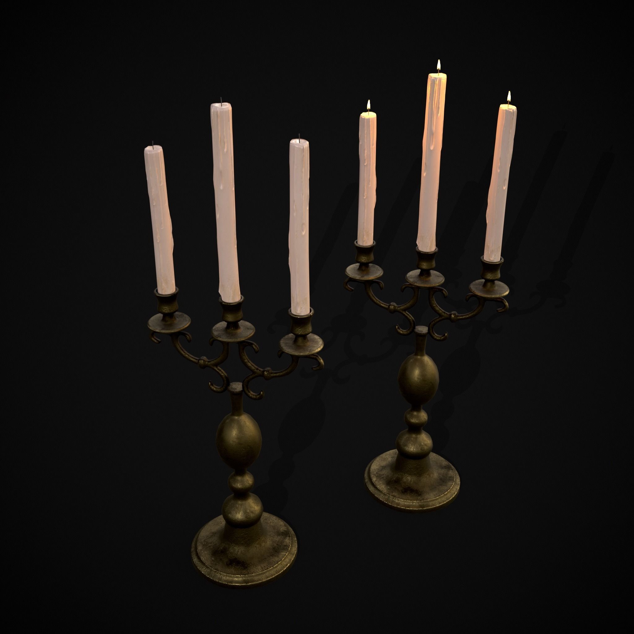 Brass Three Point Candelabra  Low-poly 3D model_27
