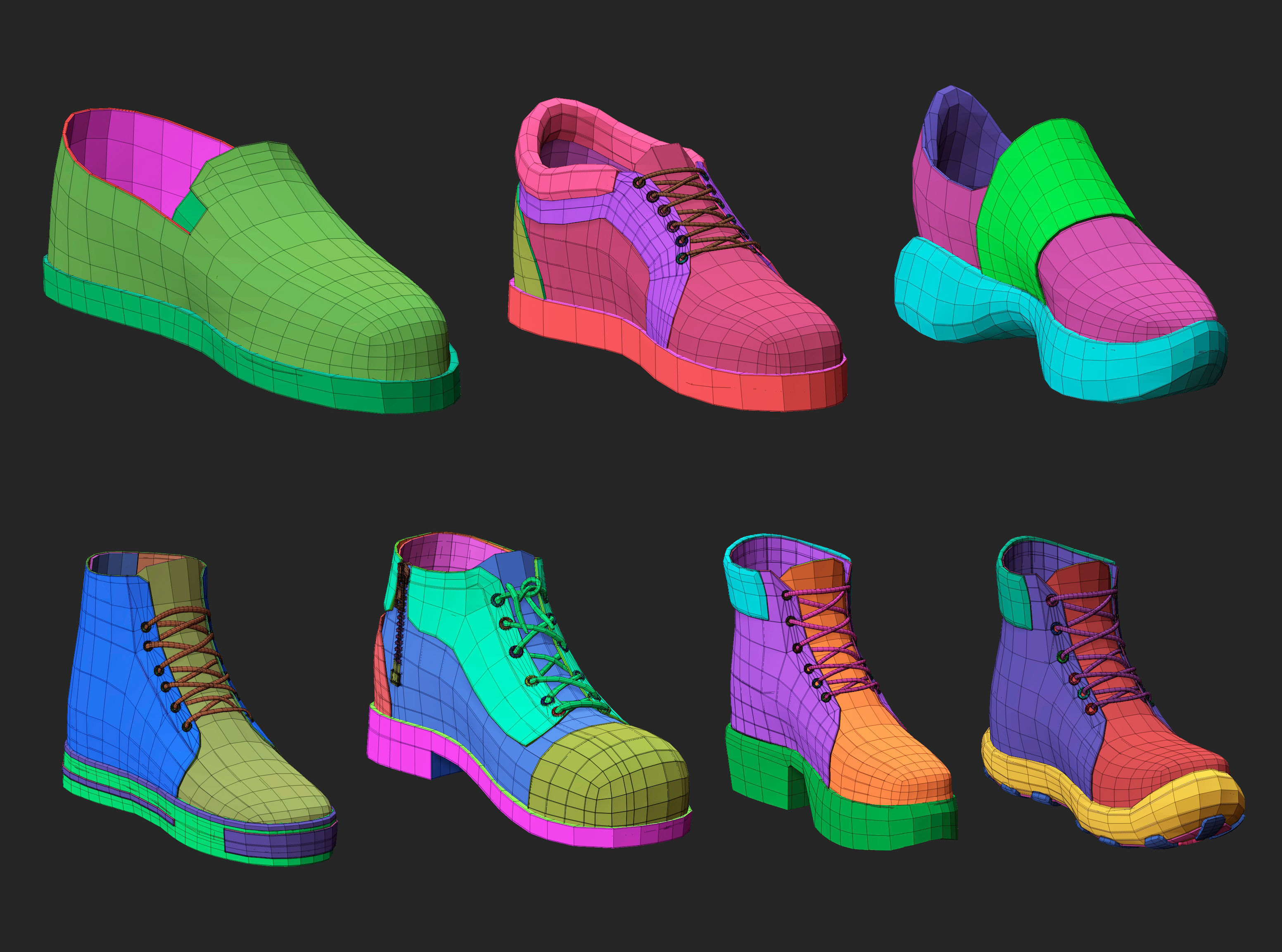 65 Low poly shoe footwear base mesh and parts IMM set 3D model_11