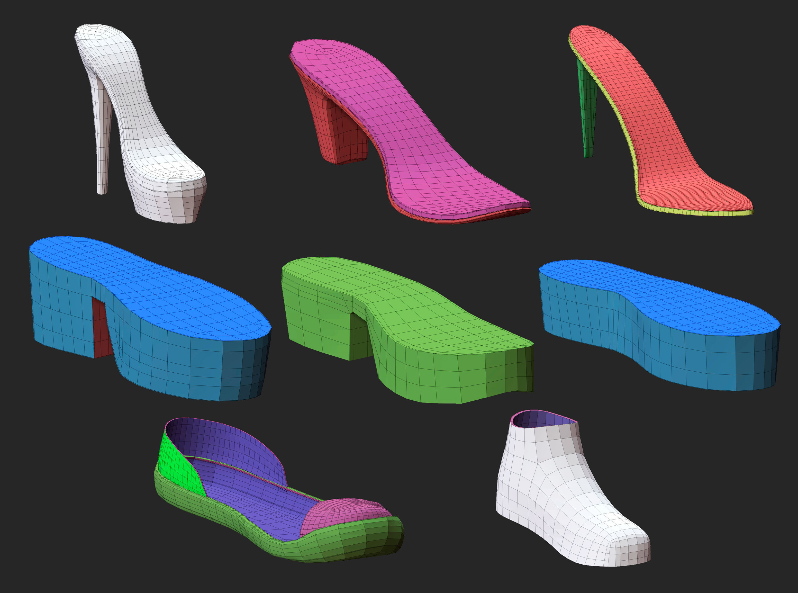 65 Low poly shoe footwear base mesh and parts IMM set 3D model_16