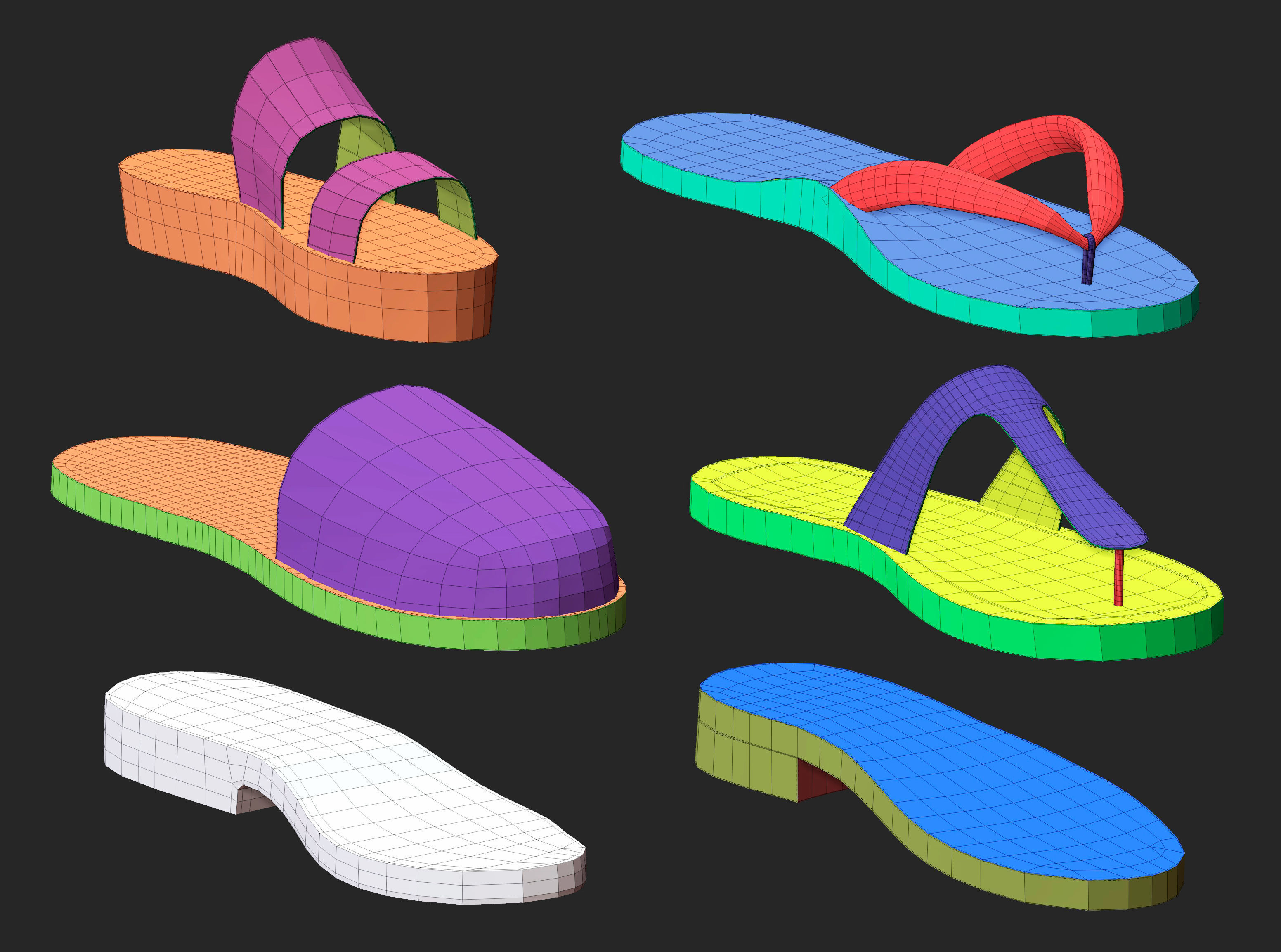 65 Low poly shoe footwear base mesh and parts IMM set 3D model_14