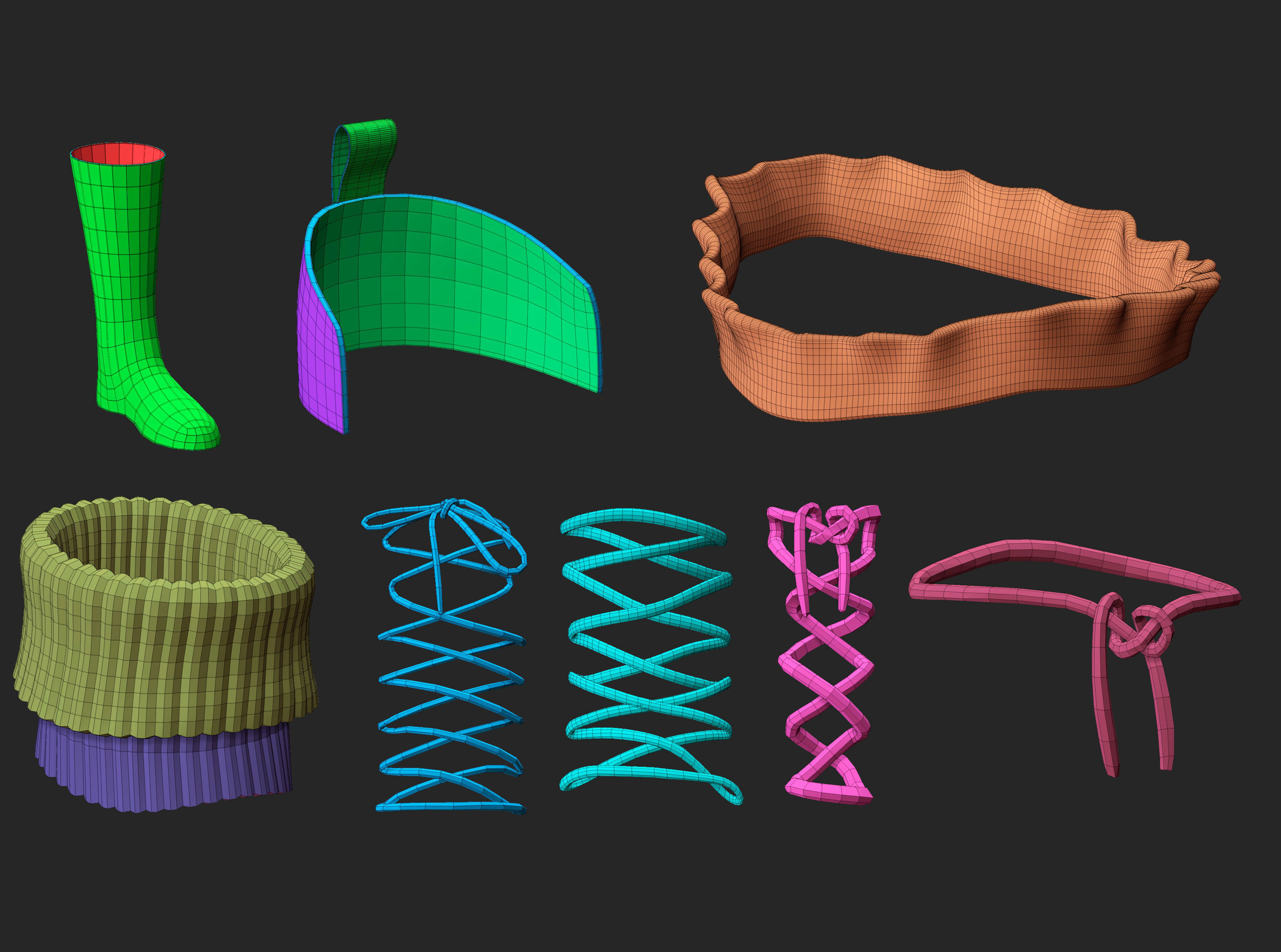65 Low poly shoe footwear base mesh and parts IMM set 3D model_17