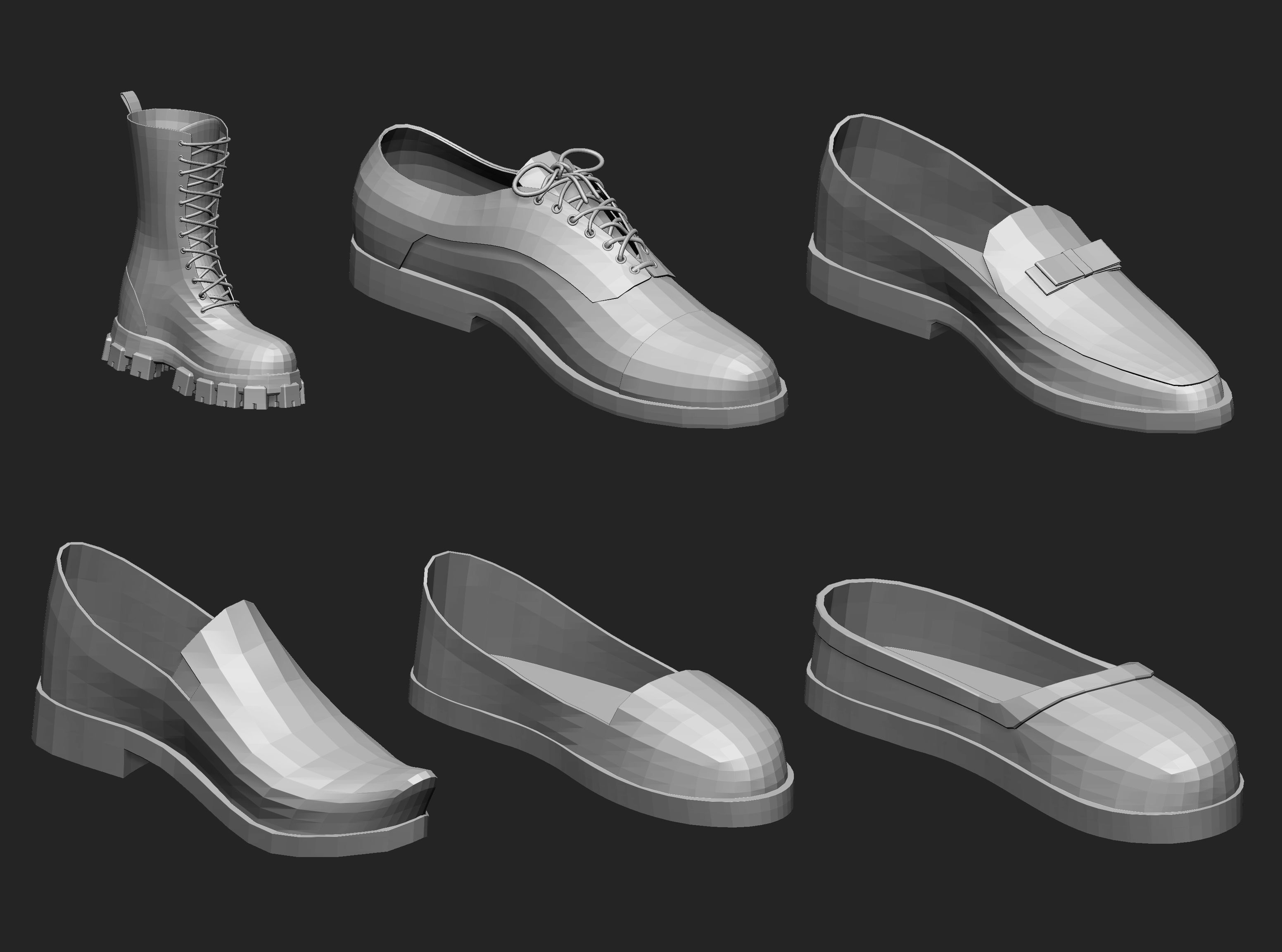 65 Low poly shoe footwear base mesh and parts IMM set 3D model_1
