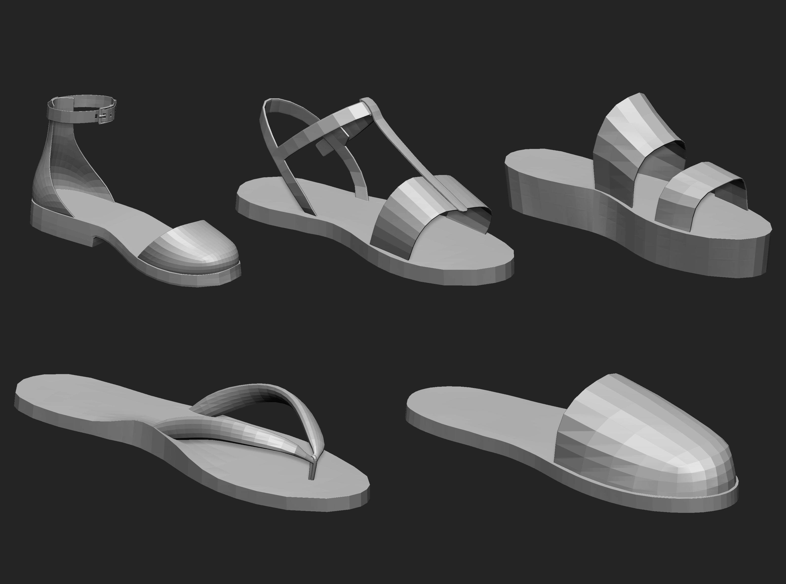 65 Low poly shoe footwear base mesh and parts IMM set 3D model_5