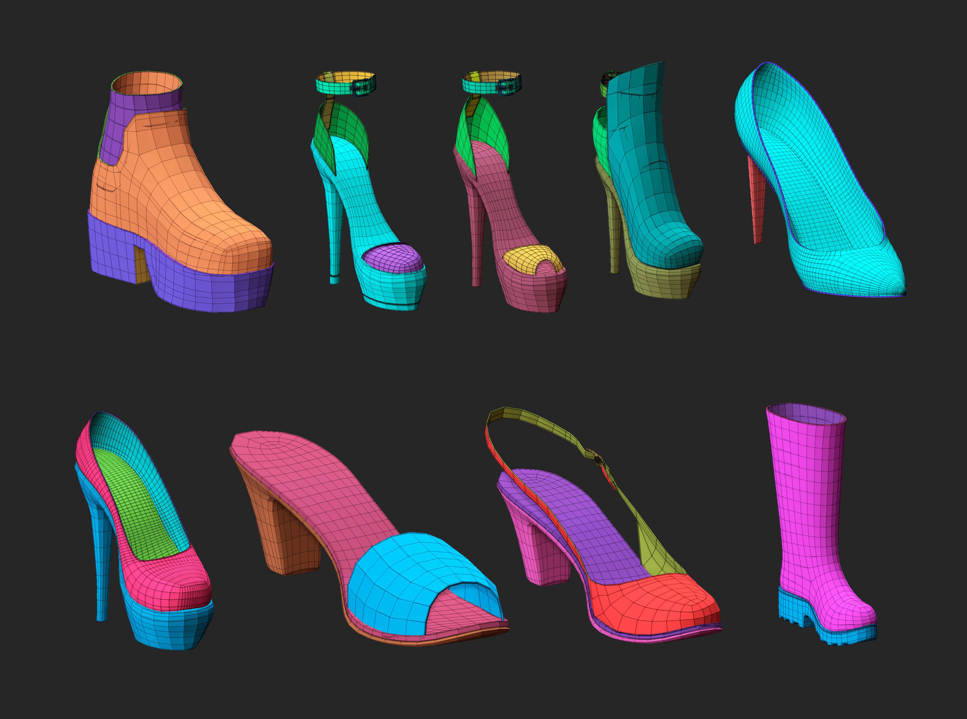 65 Low poly shoe footwear base mesh and parts IMM set 3D model_12