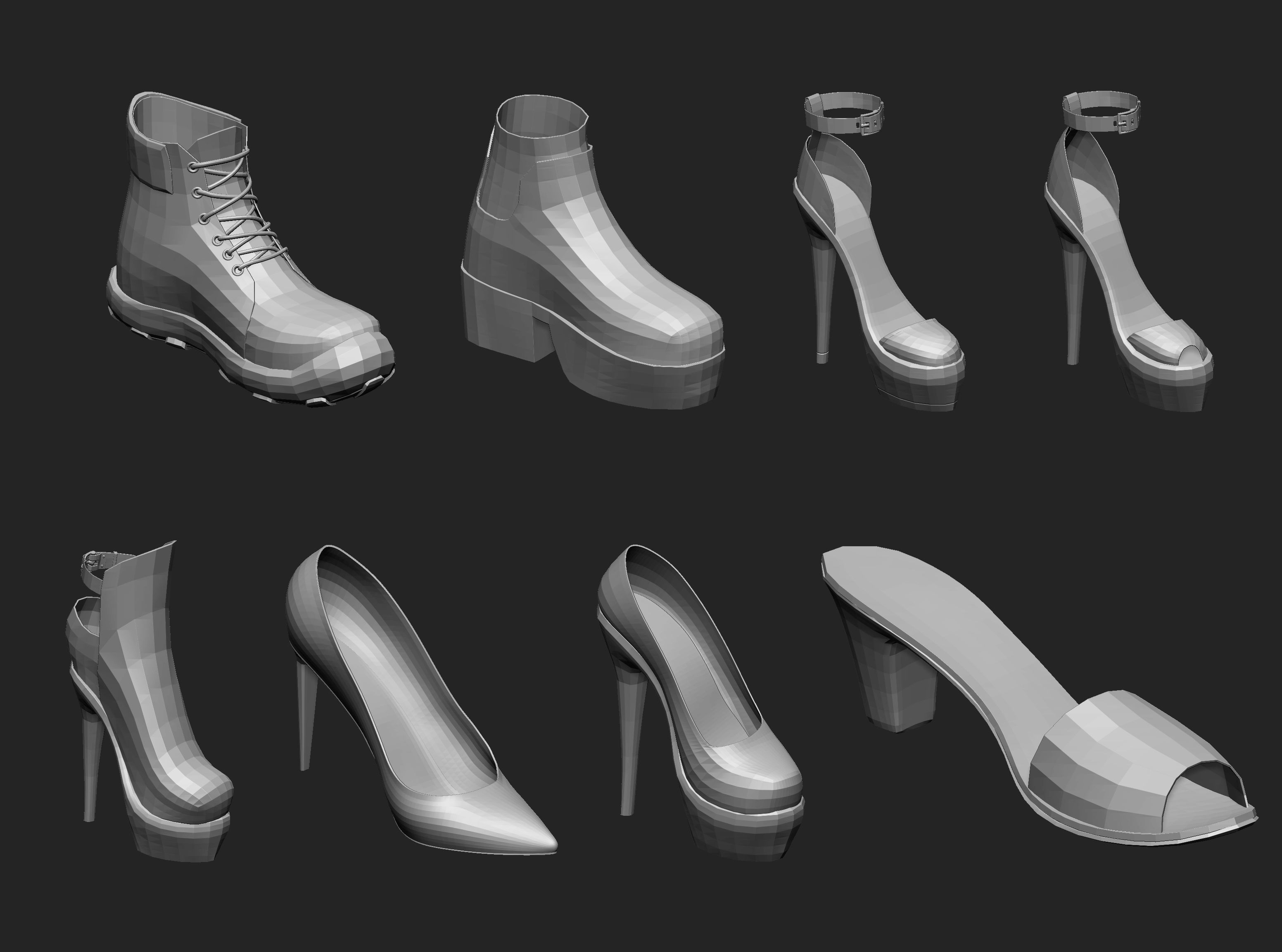 65 Low poly shoe footwear base mesh and parts IMM set 3D model_3
