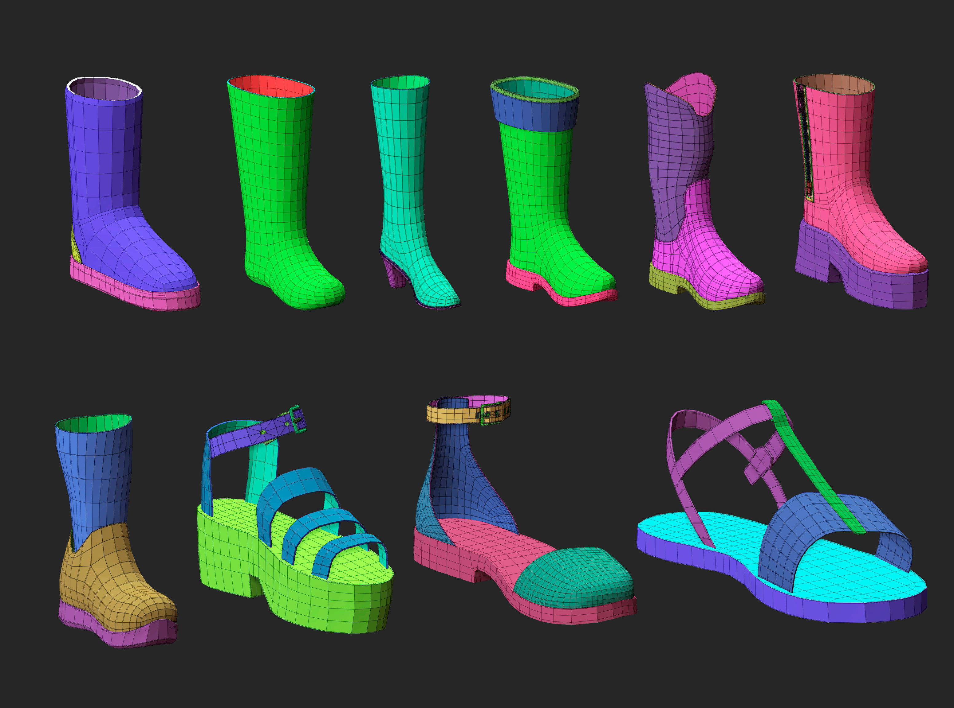 65 Low poly shoe footwear base mesh and parts IMM set 3D model_13