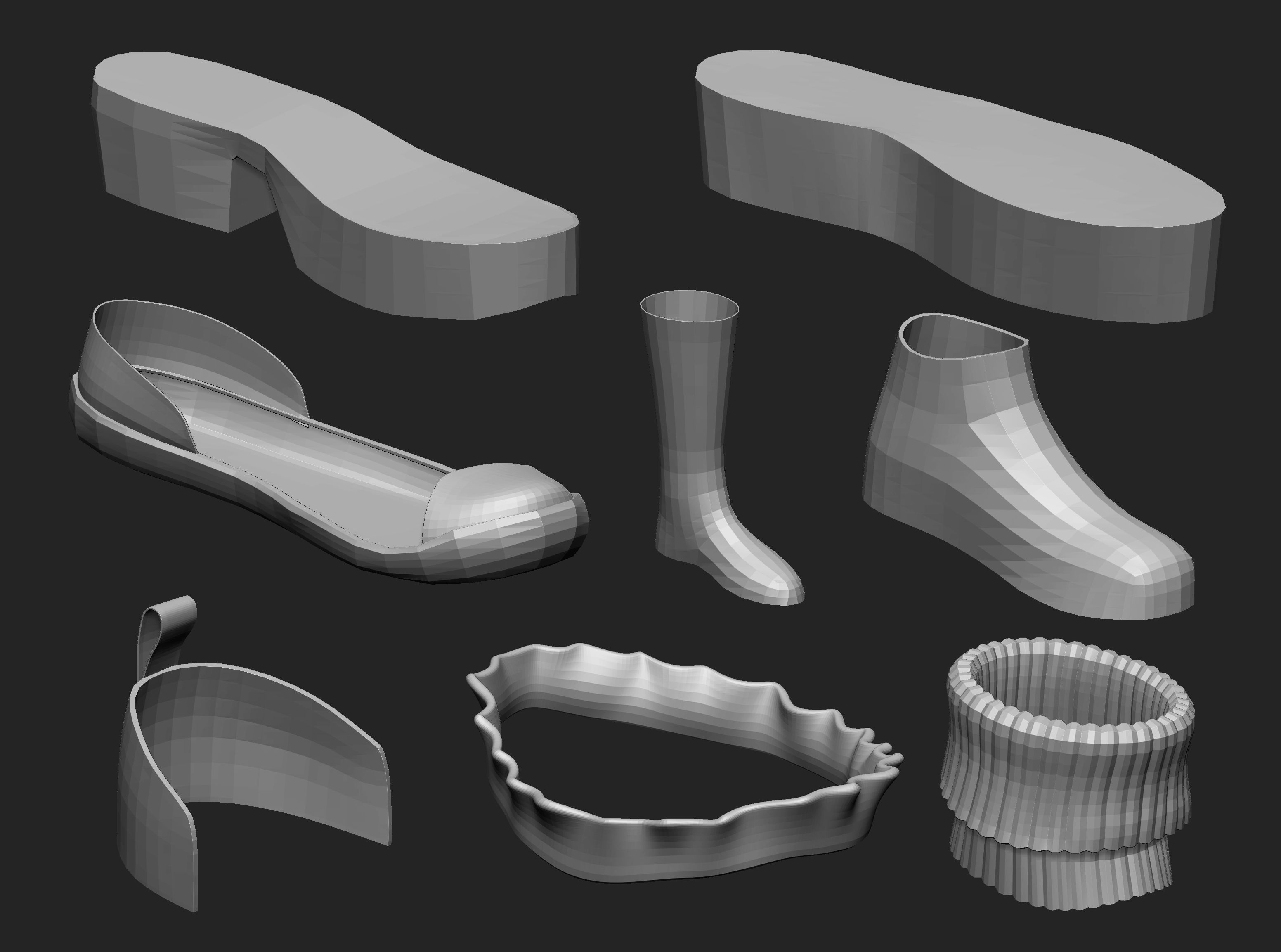65 Low poly shoe footwear base mesh and parts IMM set 3D model_8