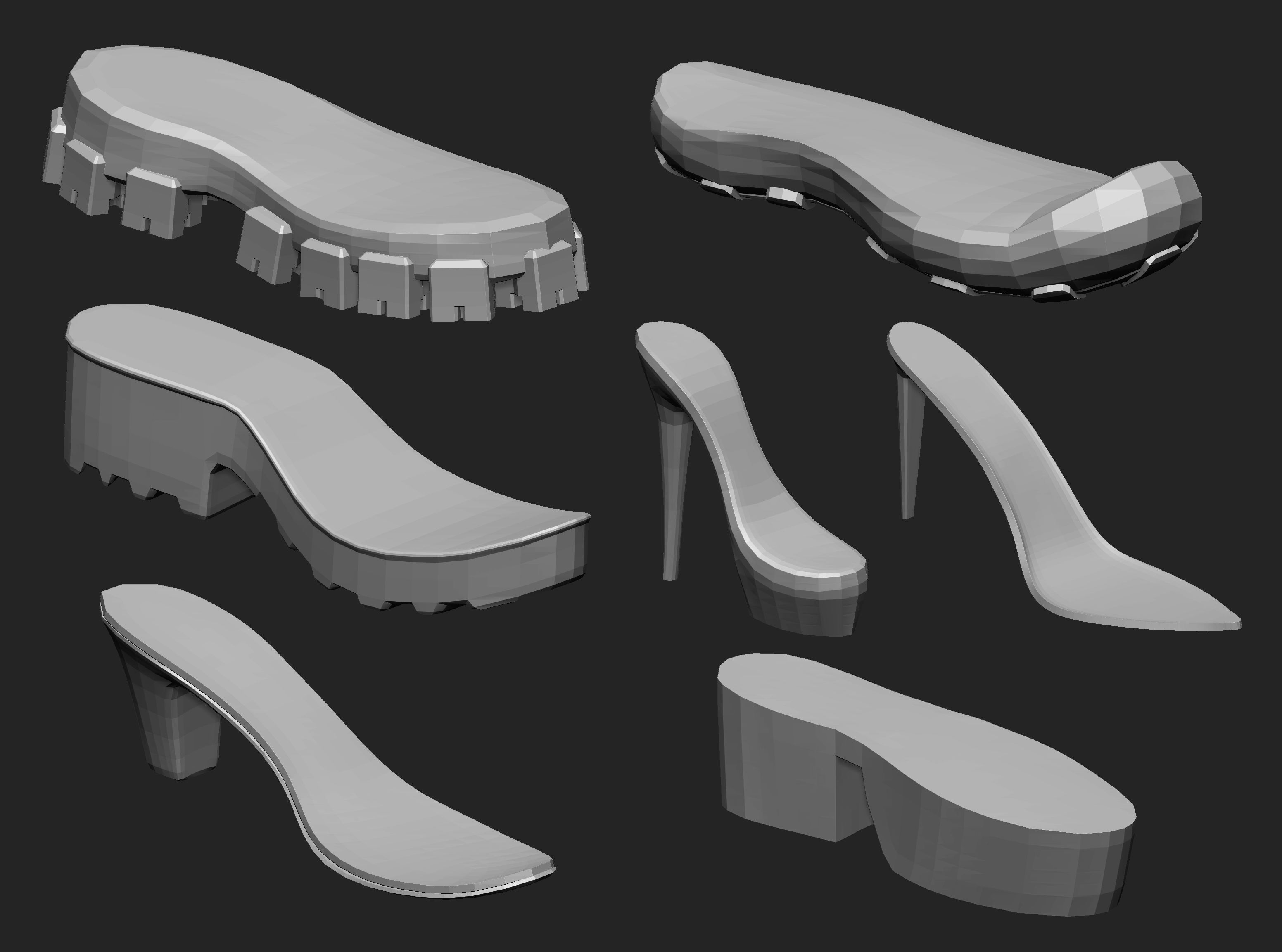 65 Low poly shoe footwear base mesh and parts IMM set 3D model_7