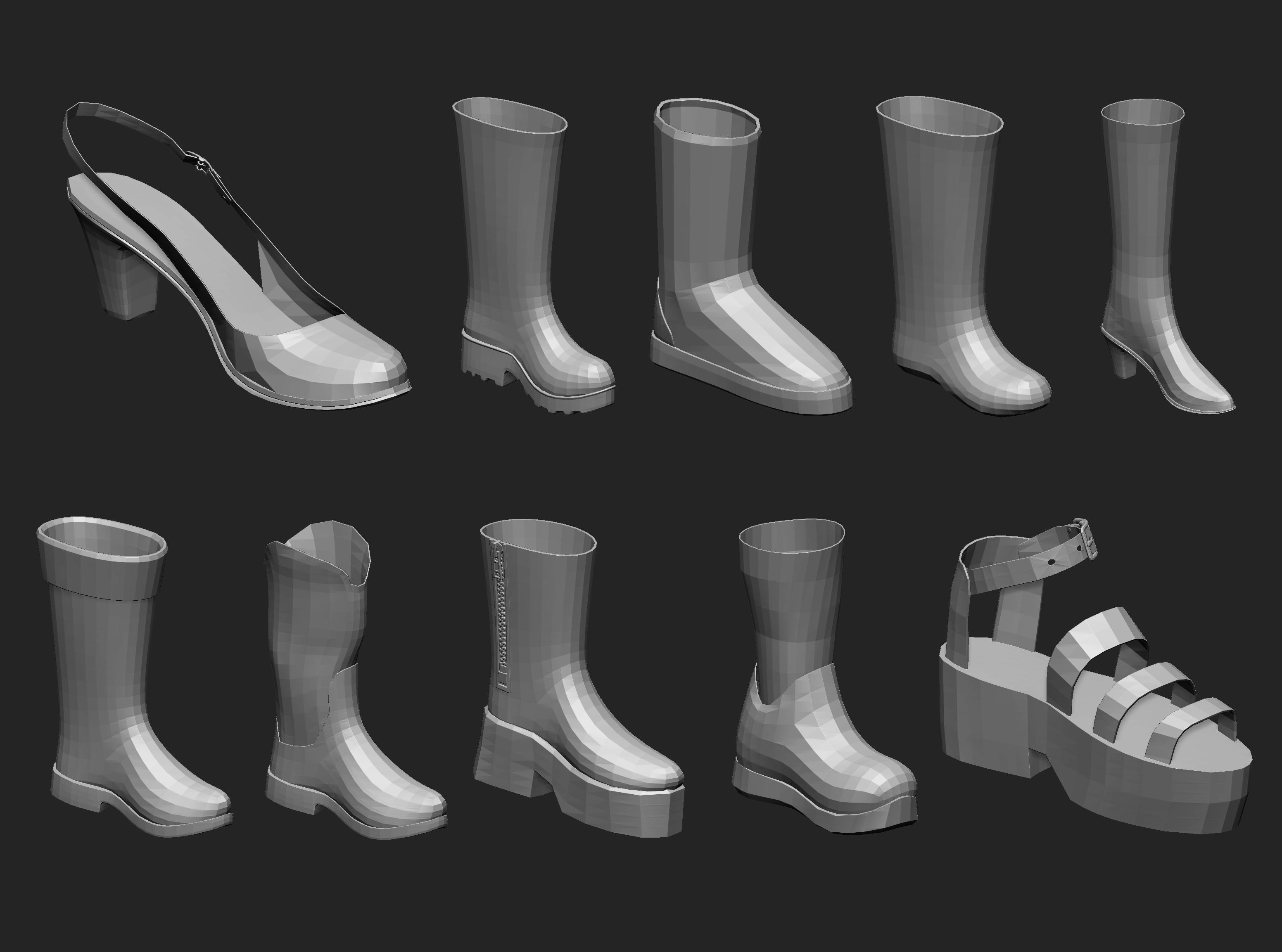 65 Low poly shoe footwear base mesh and parts IMM set 3D model_4