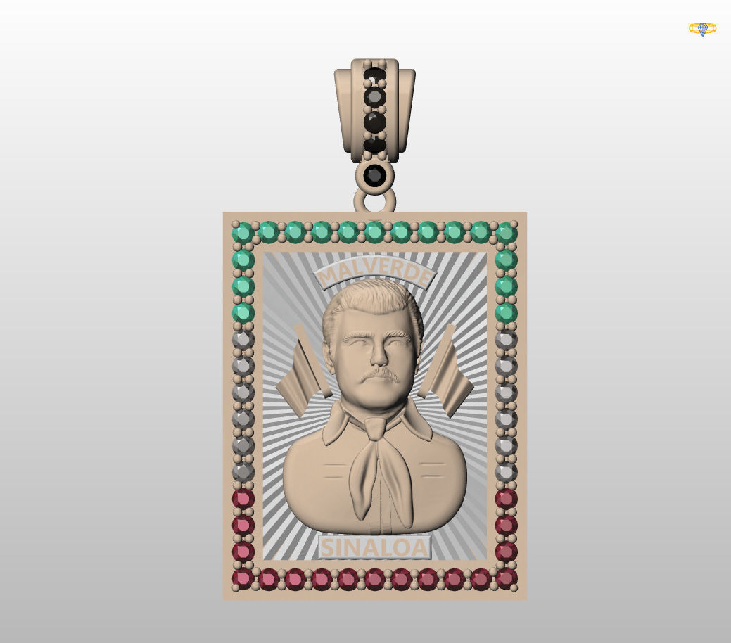 Jesus Malverde Narco Saint Sinaloa Pendant Diamond STL Model   3D print model_13