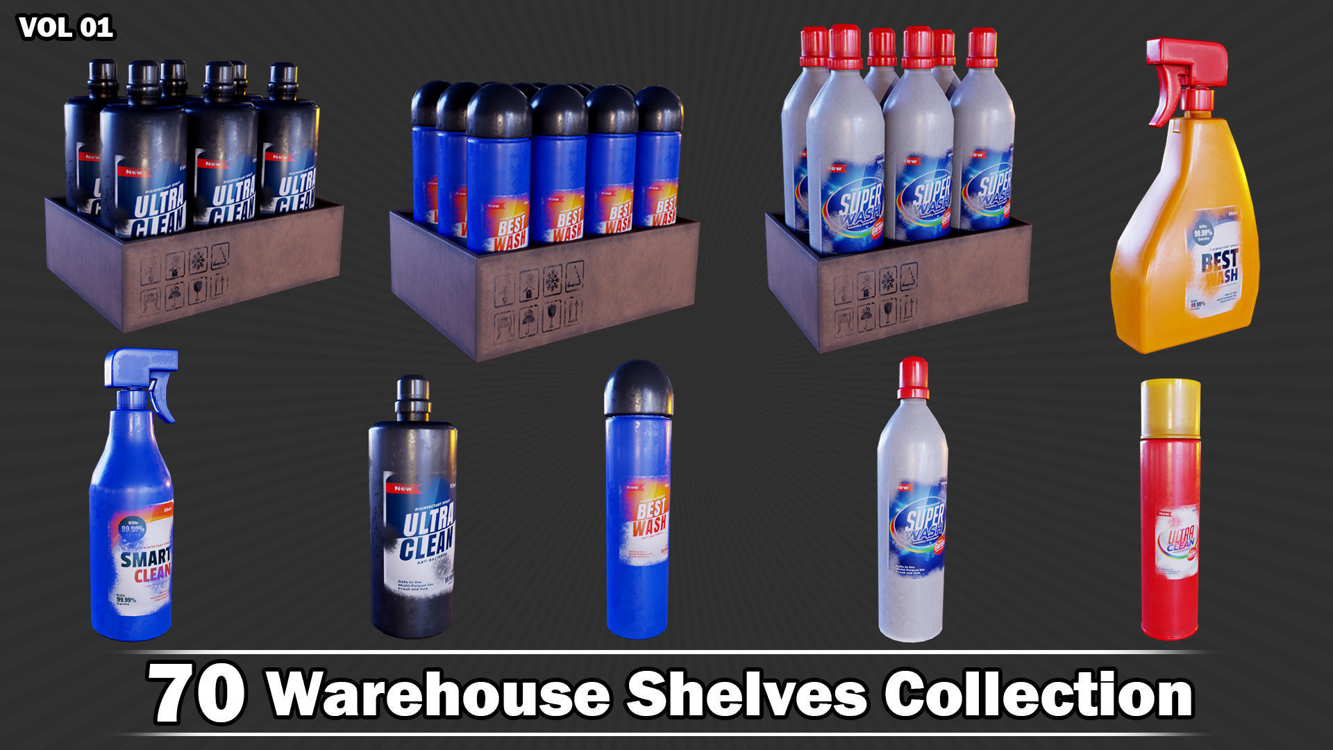 70 Warehouse Shelves Collection Game Ready VOL01 Low-poly 3D model_21