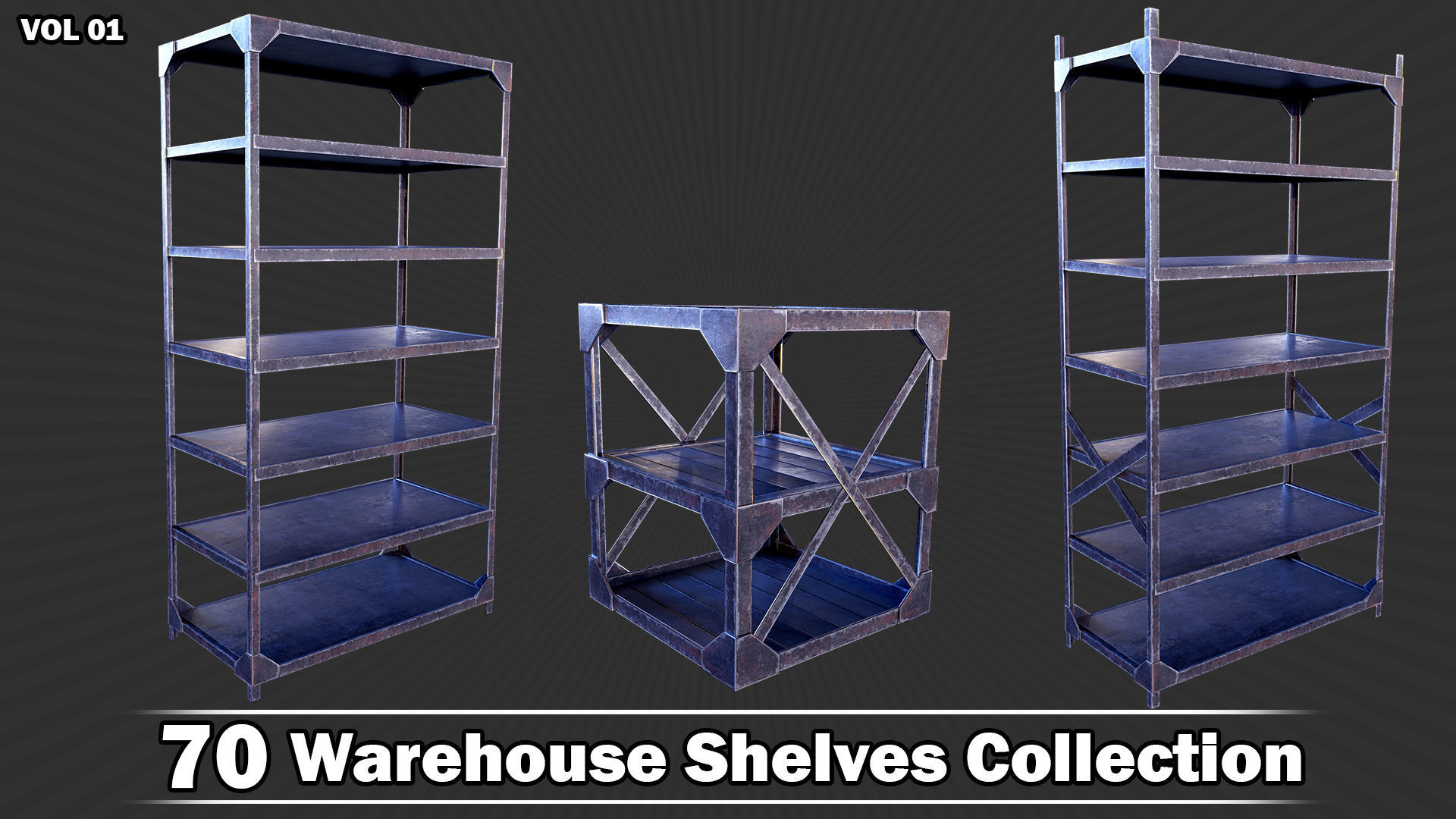 70 Warehouse Shelves Collection Game Ready VOL01 Low-poly 3D model_12