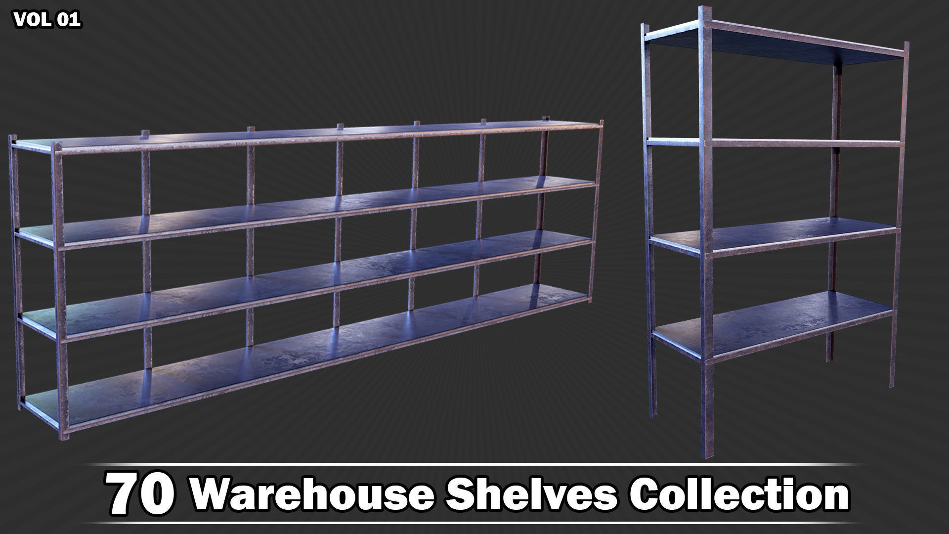 70 Warehouse Shelves Collection Game Ready VOL01 Low-poly 3D model_16