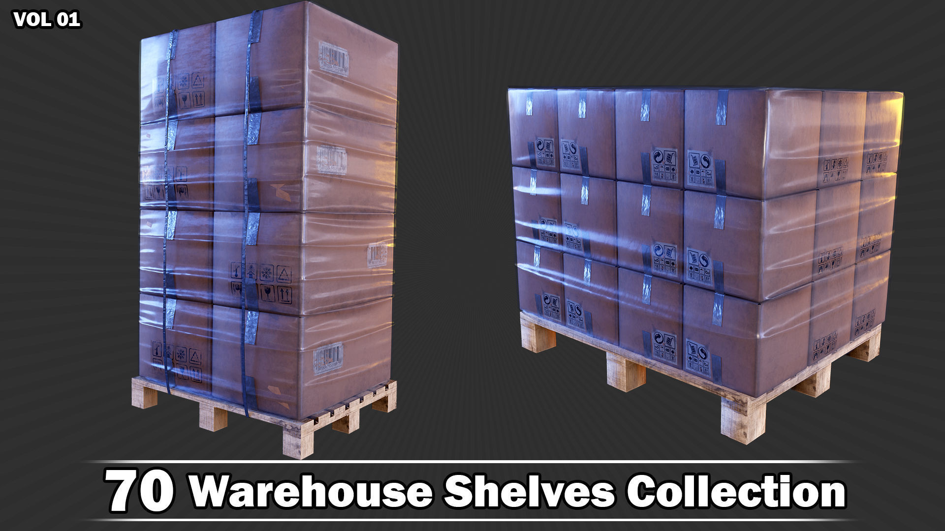 70 Warehouse Shelves Collection Game Ready VOL01 Low-poly 3D model_10