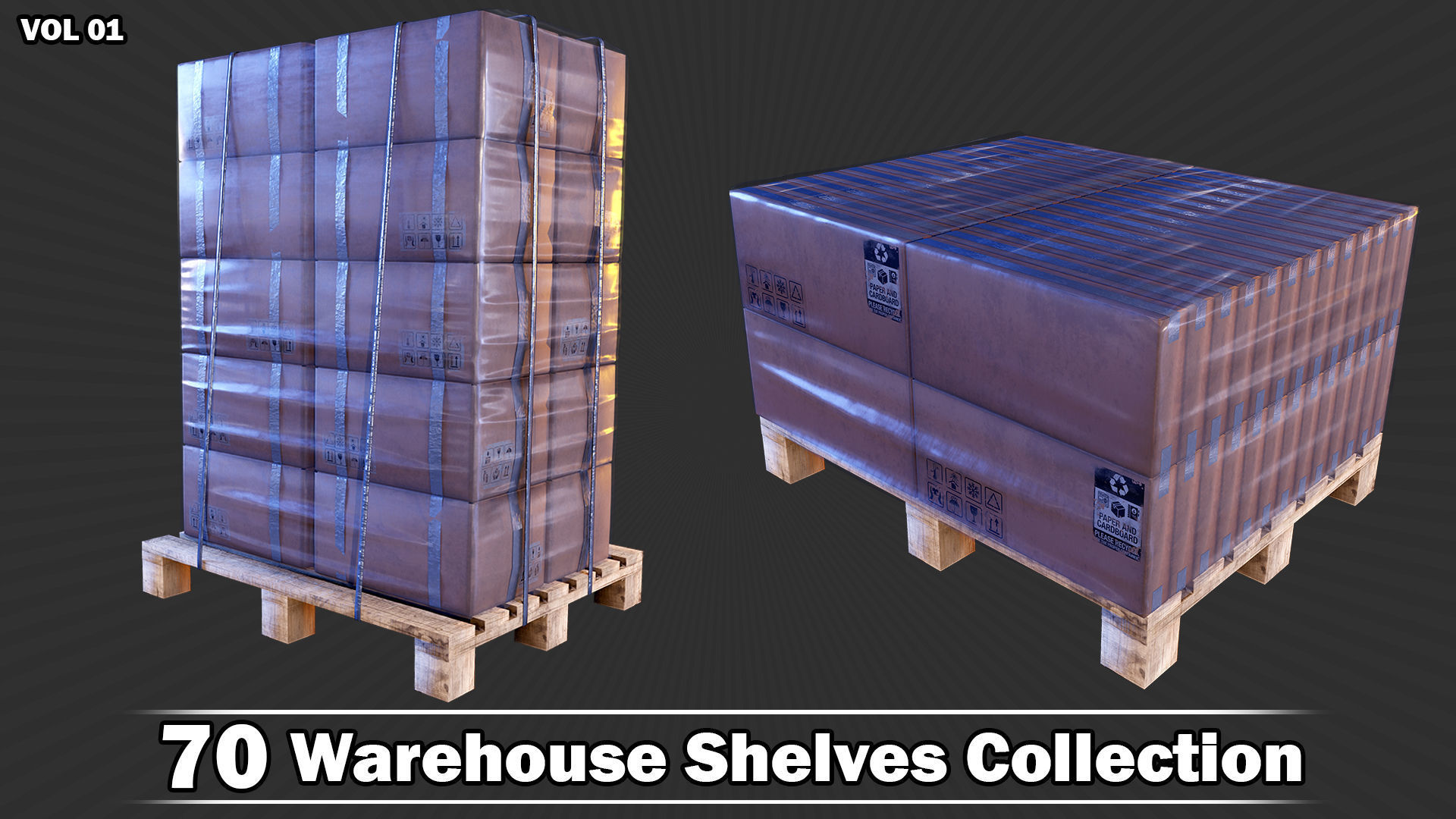 70 Warehouse Shelves Collection Game Ready VOL01 Low-poly 3D model_9