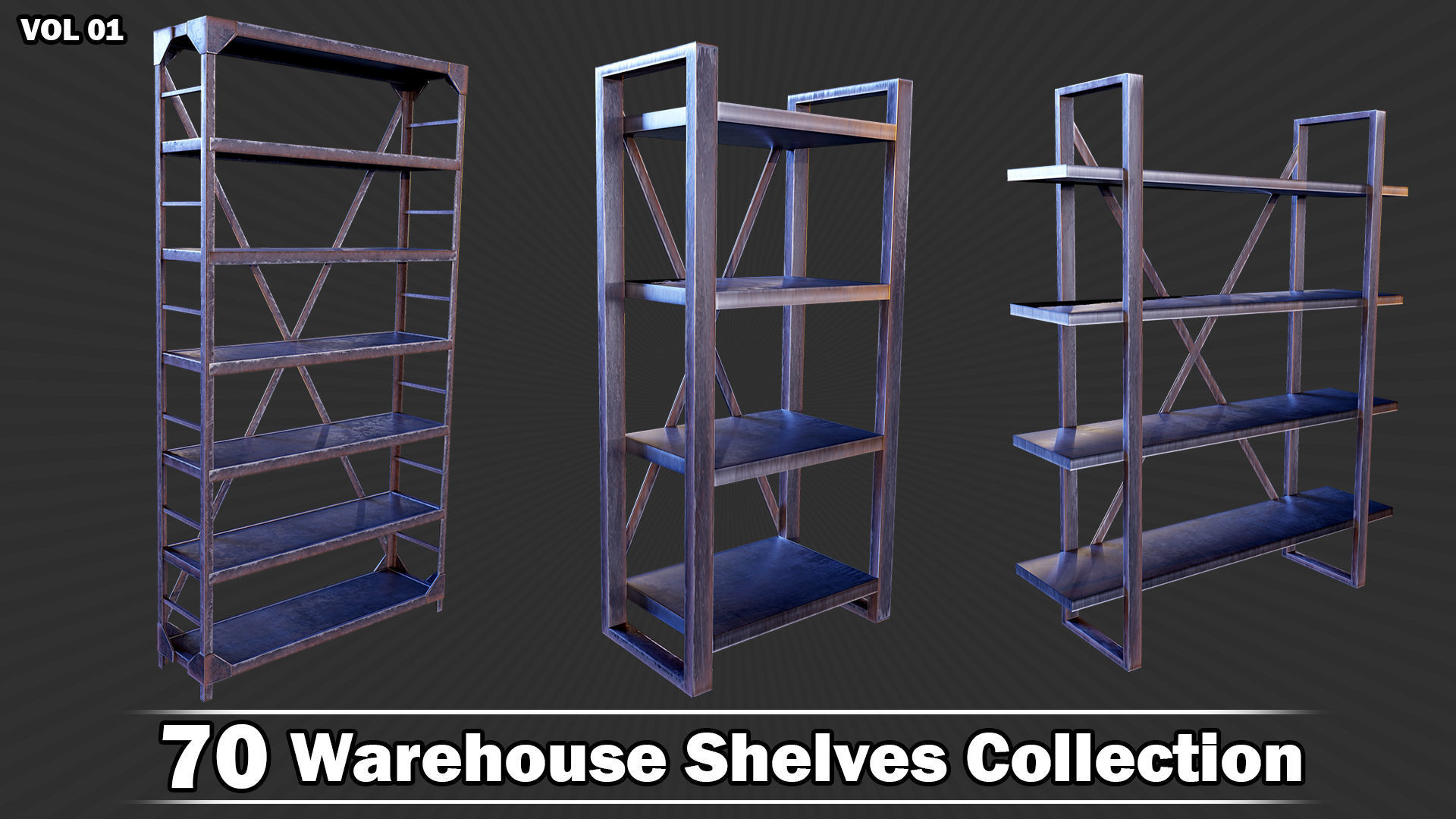 70 Warehouse Shelves Collection Game Ready VOL01 Low-poly 3D model_14