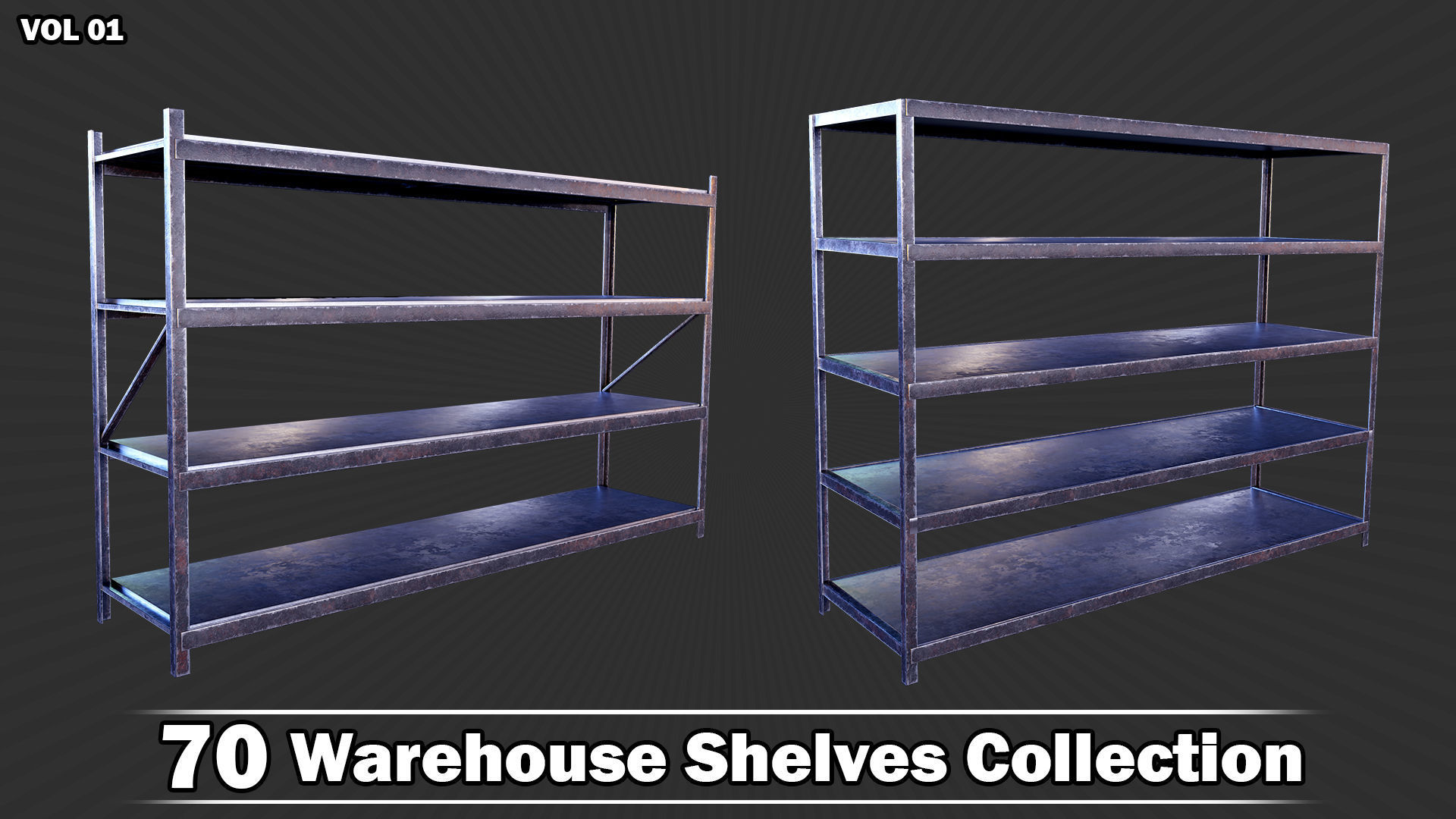 70 Warehouse Shelves Collection Game Ready VOL01 Low-poly 3D model_11