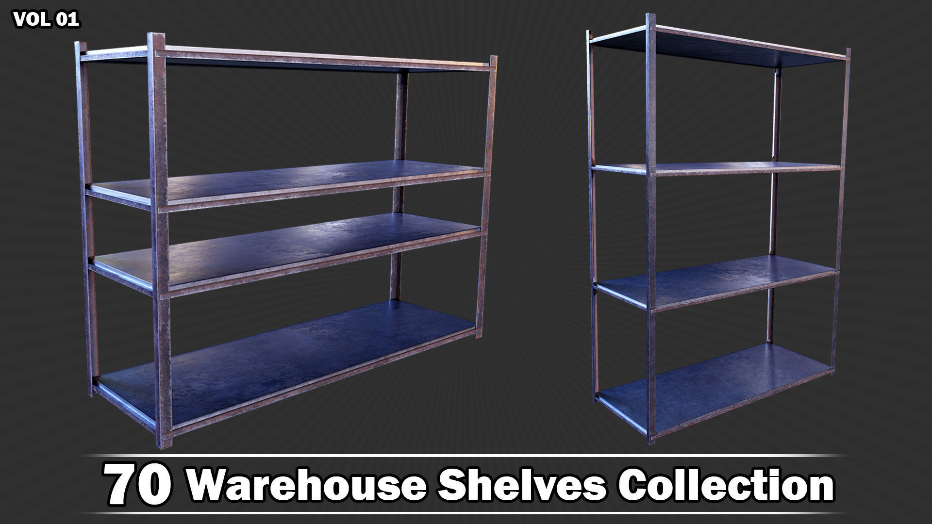 70 Warehouse Shelves Collection Game Ready VOL01 Low-poly 3D model_15