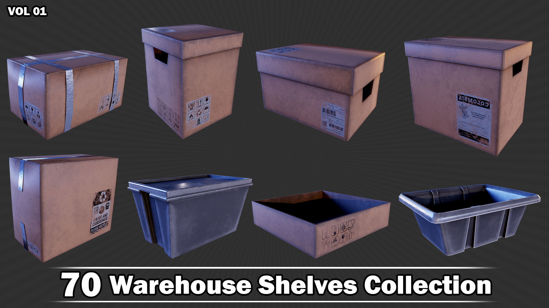 70 Warehouse Shelves Collection Game Ready VOL01 Low-poly 3D model_18