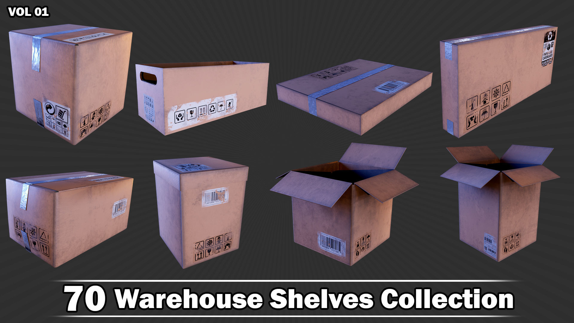 70 Warehouse Shelves Collection Game Ready VOL01 Low-poly 3D model_17