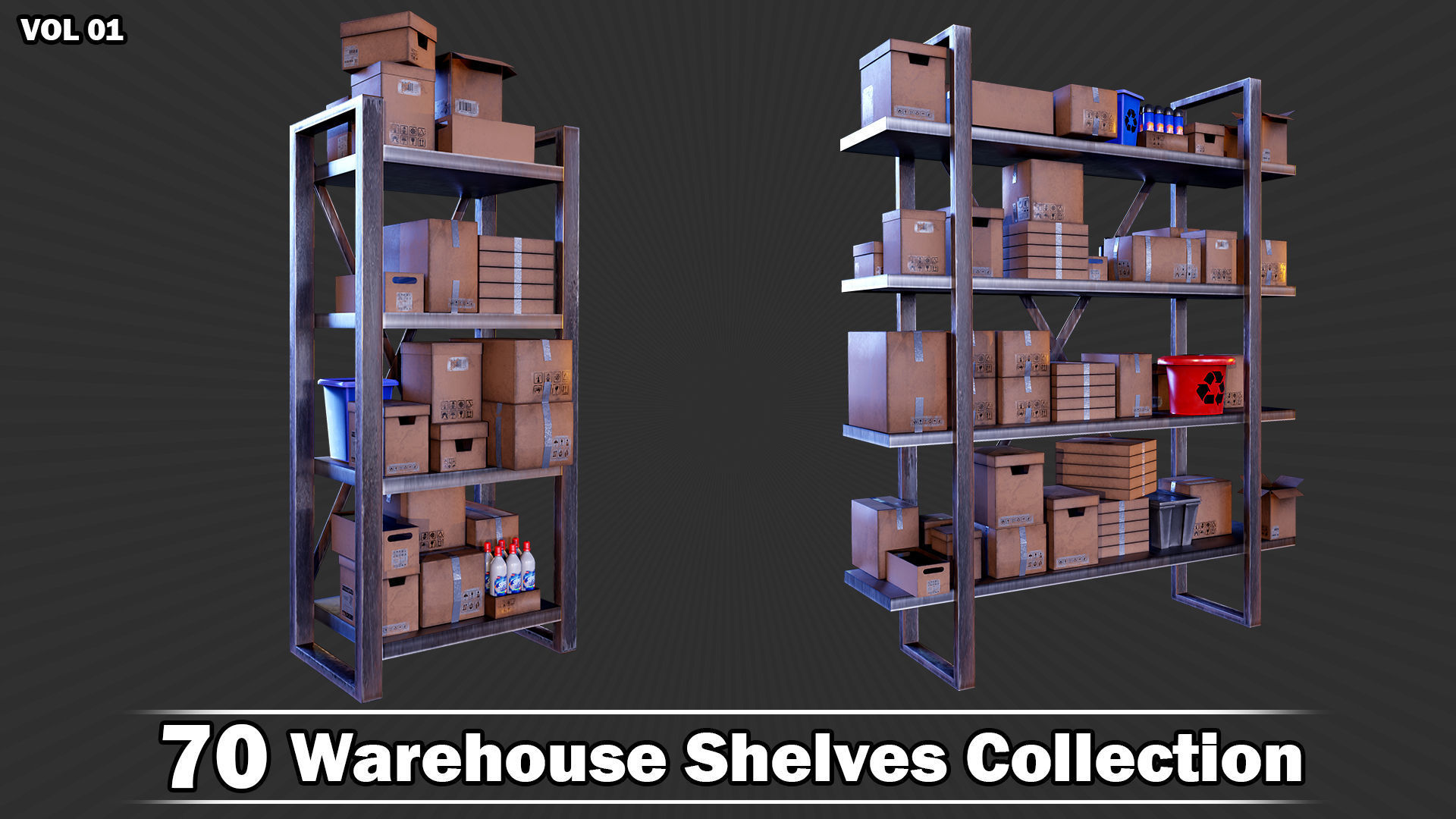 70 Warehouse Shelves Collection Game Ready VOL01 Low-poly 3D model_5