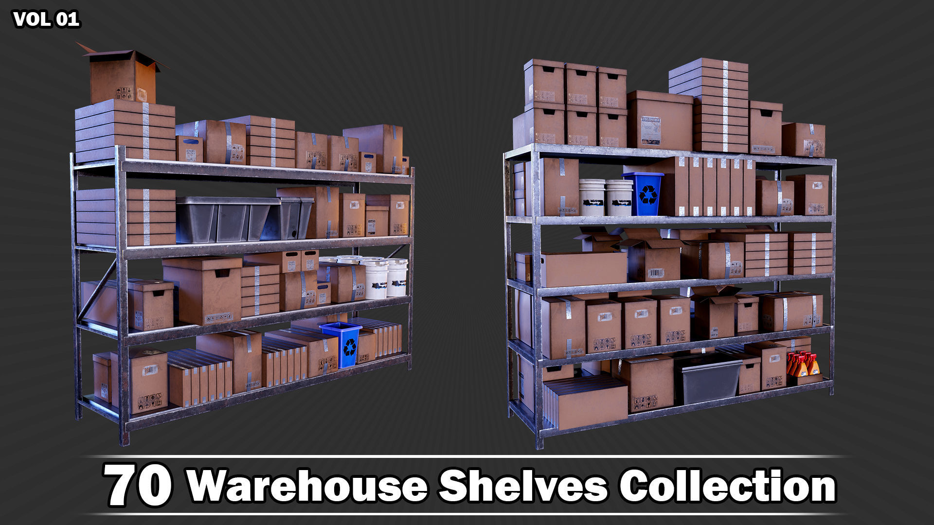 70 Warehouse Shelves Collection Game Ready VOL01 Low-poly 3D model_2