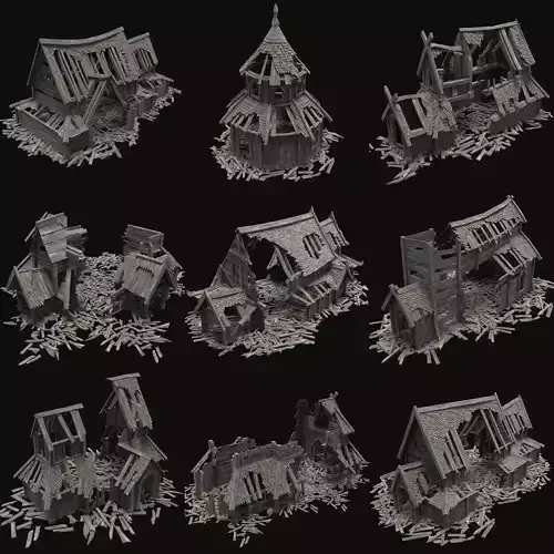 WOODEN CHURCH RUINS RUIN MEDIEVAL BUILDING AAA COLLECTION Low-poly 3D model