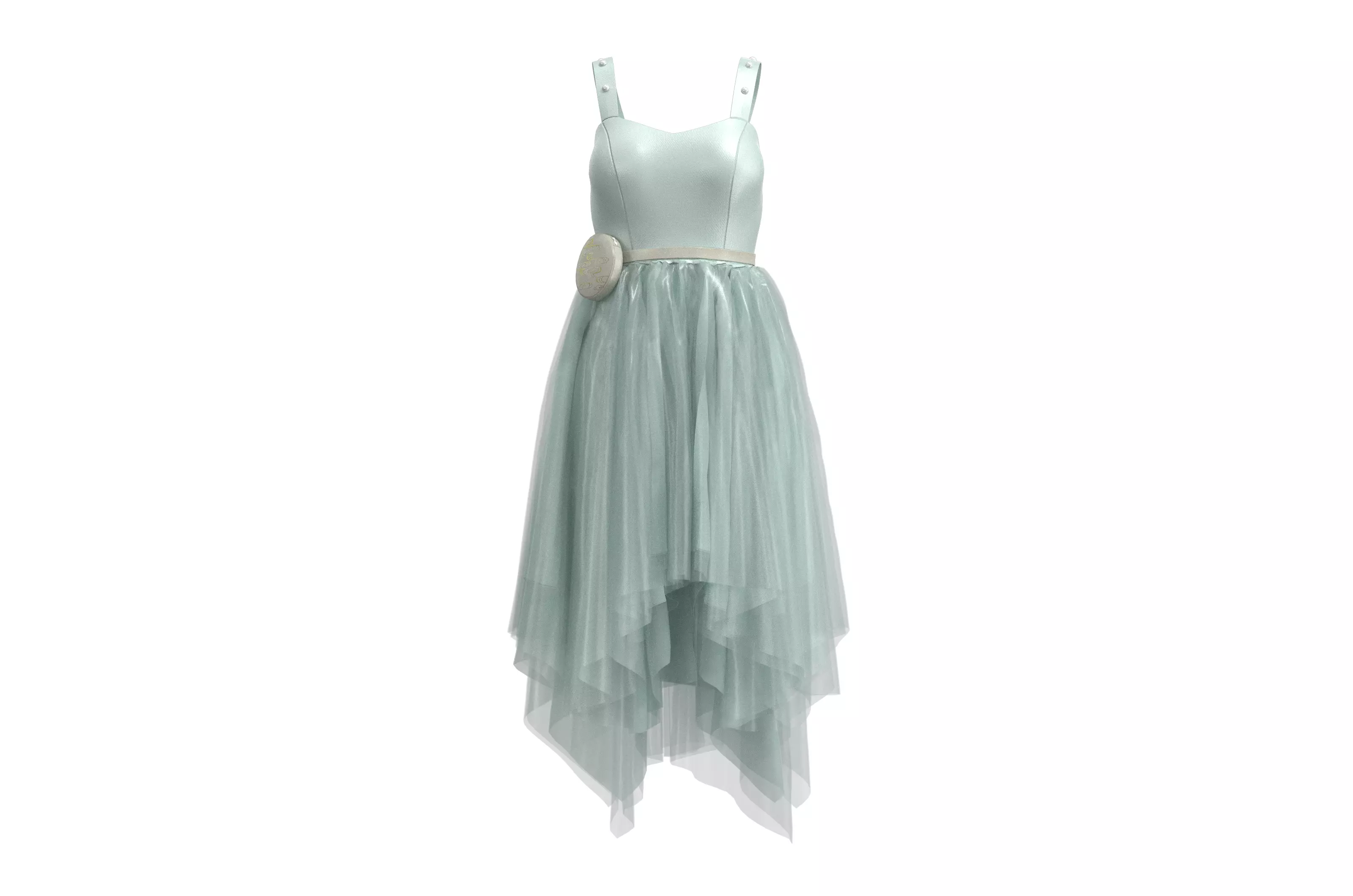 Irregular tulle dress with green halter Free low-poly 3D model