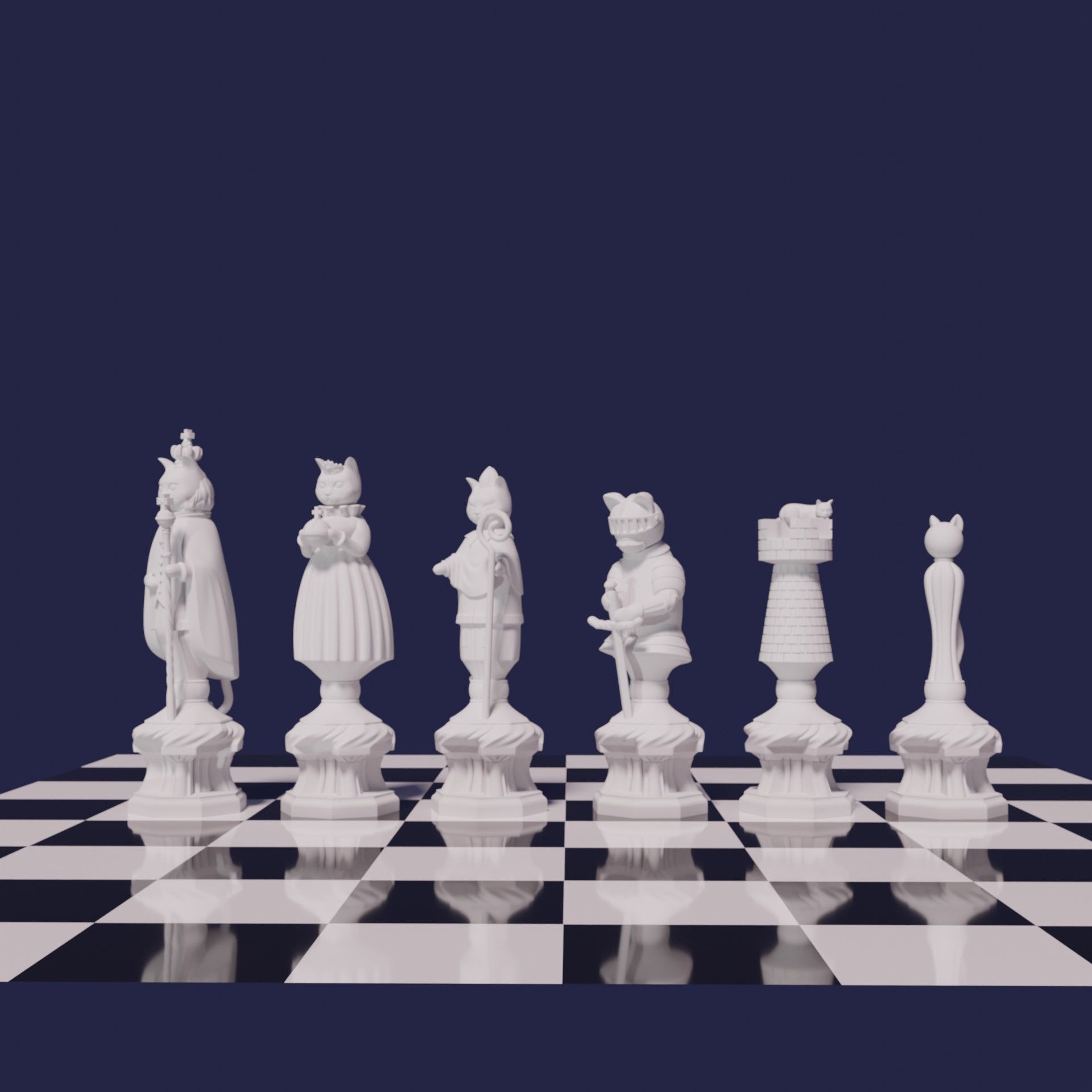 CAT CHESS SET 3D print model_1