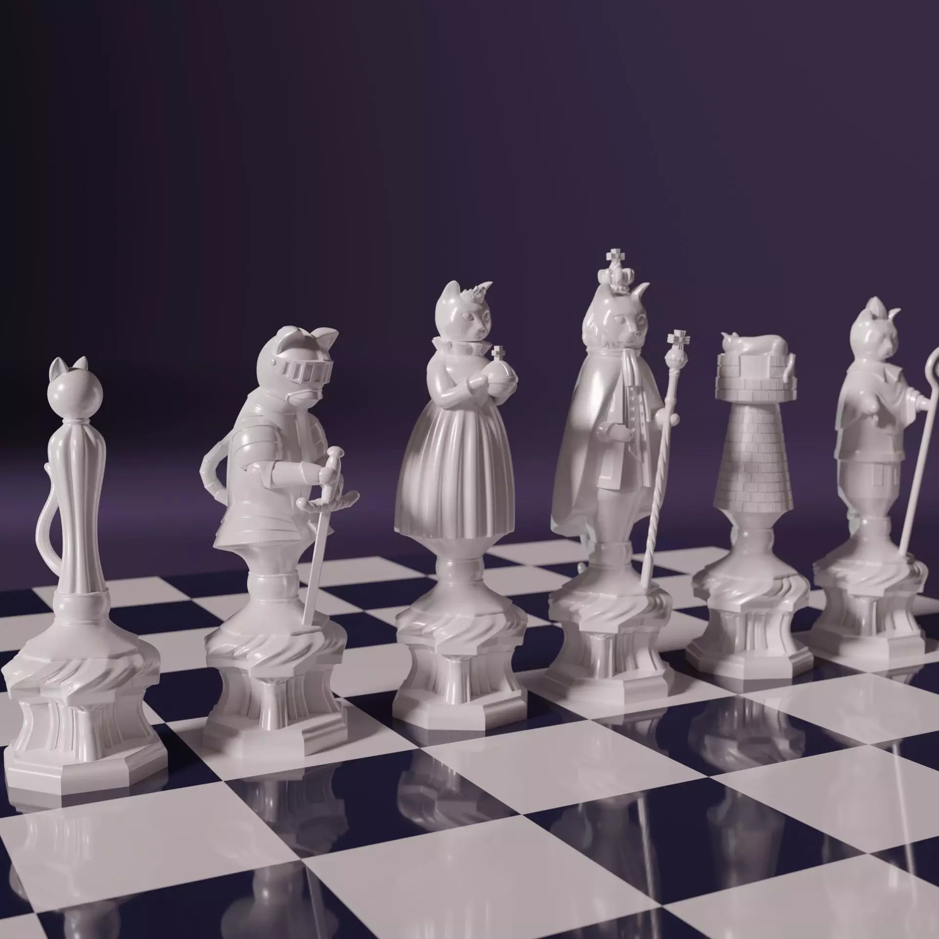 CAT CHESS SET 3D print model_0