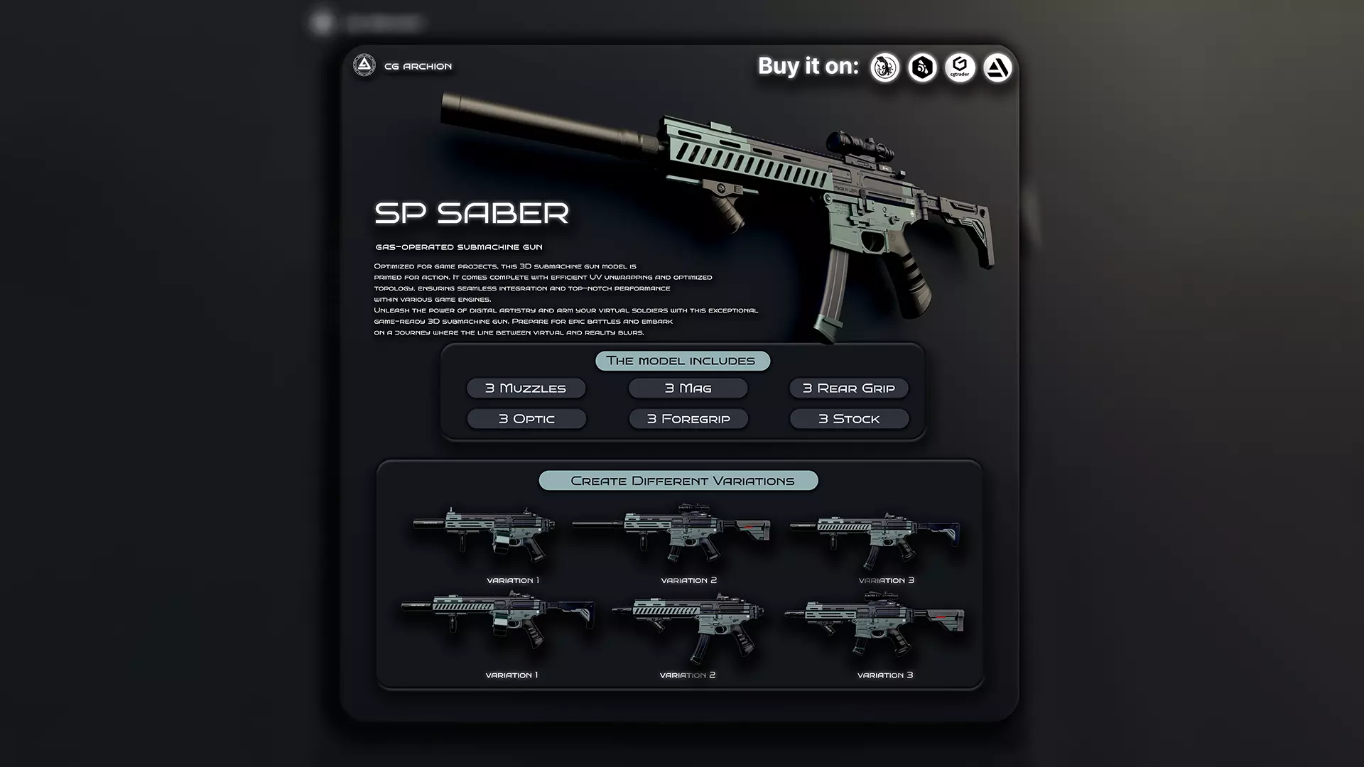 SP SABER SMG Low-poly 3D model_0