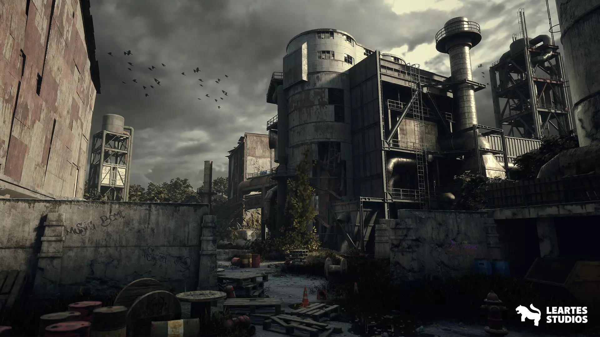 Abandoned Industrial Factory Environment Low-poly 3D model_0