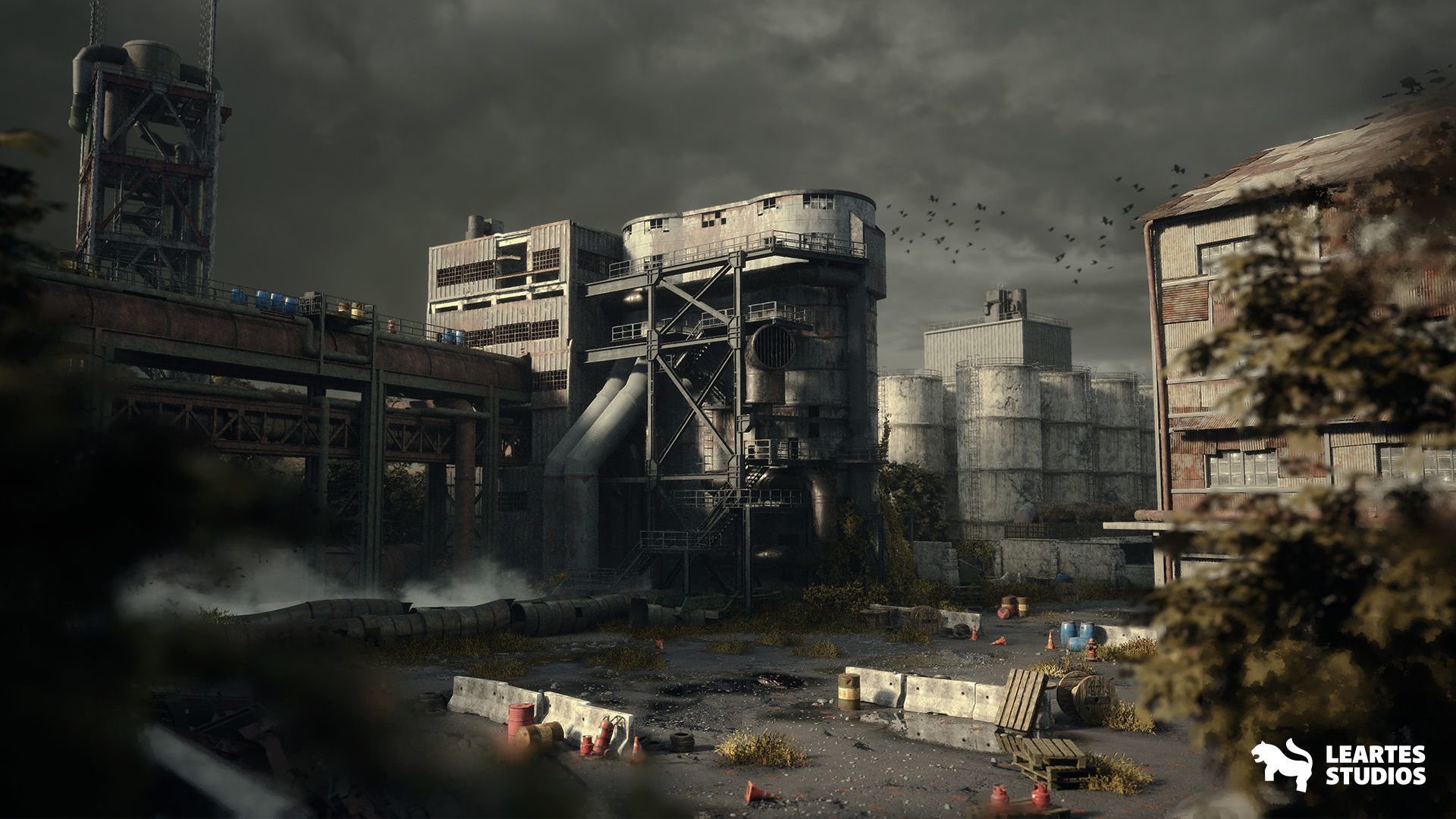 Abandoned Industrial Factory Environment Low-poly 3D model_2