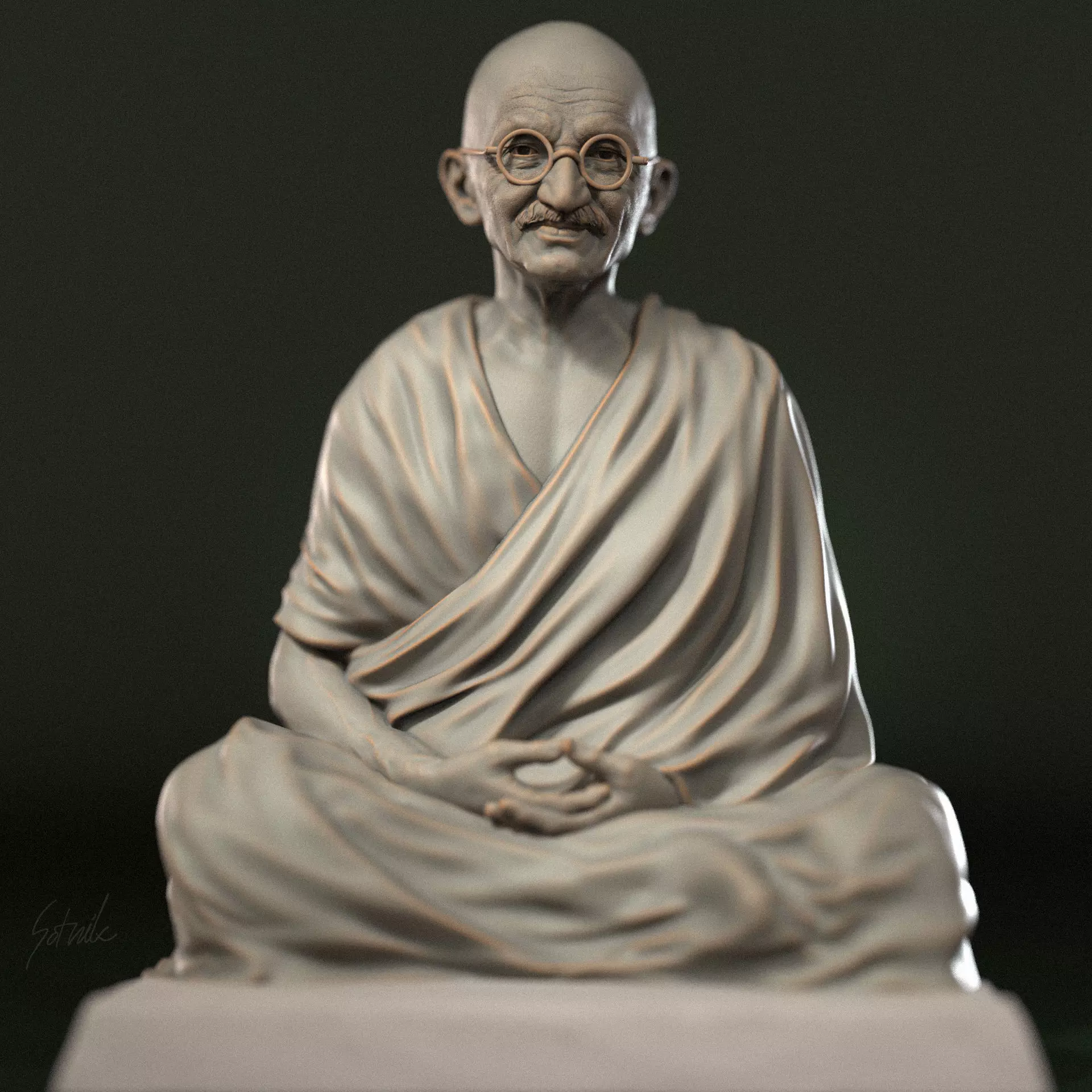 Mahatma Gandhi sculpture 3D print model_0