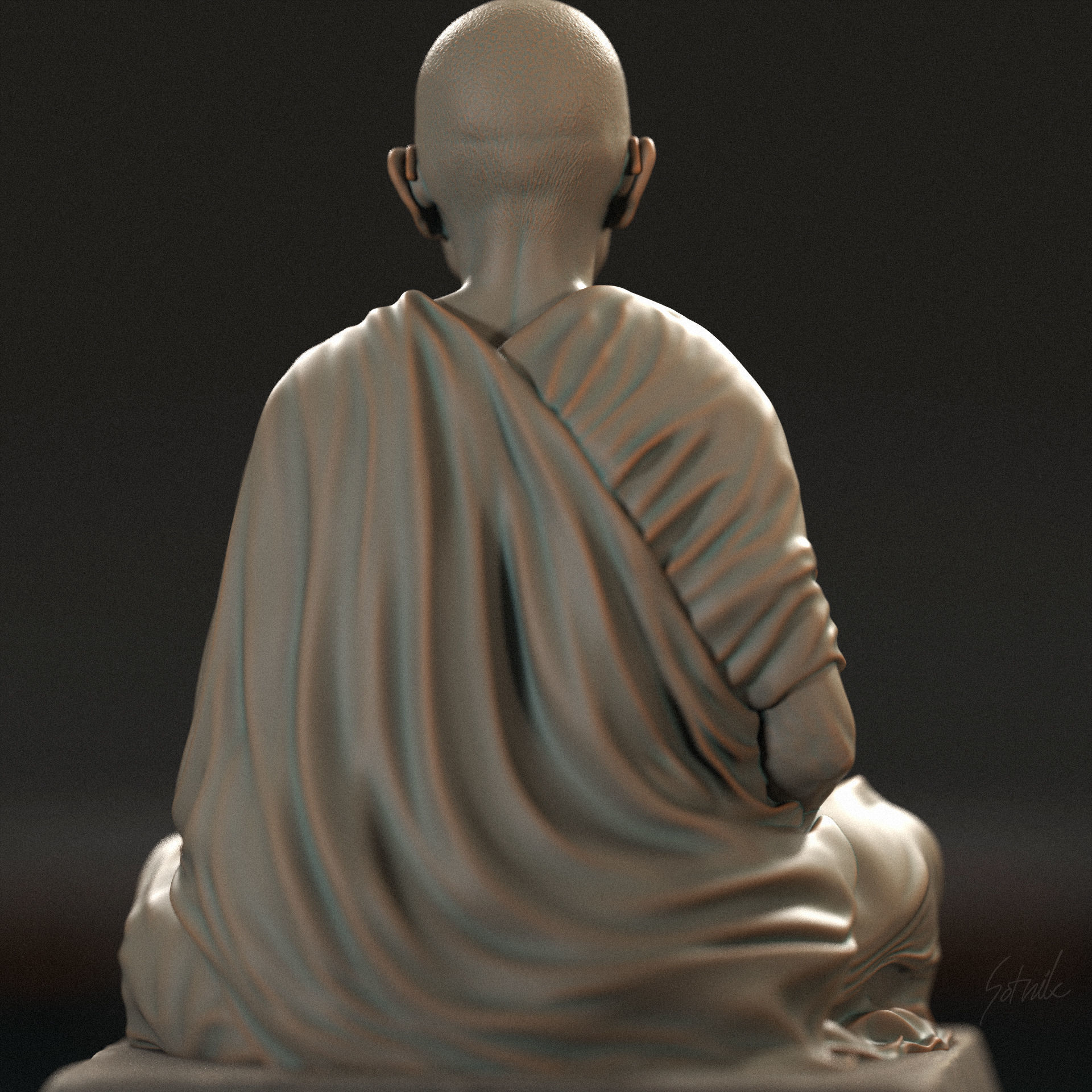 Mahatma Gandhi sculpture 3D print model_9