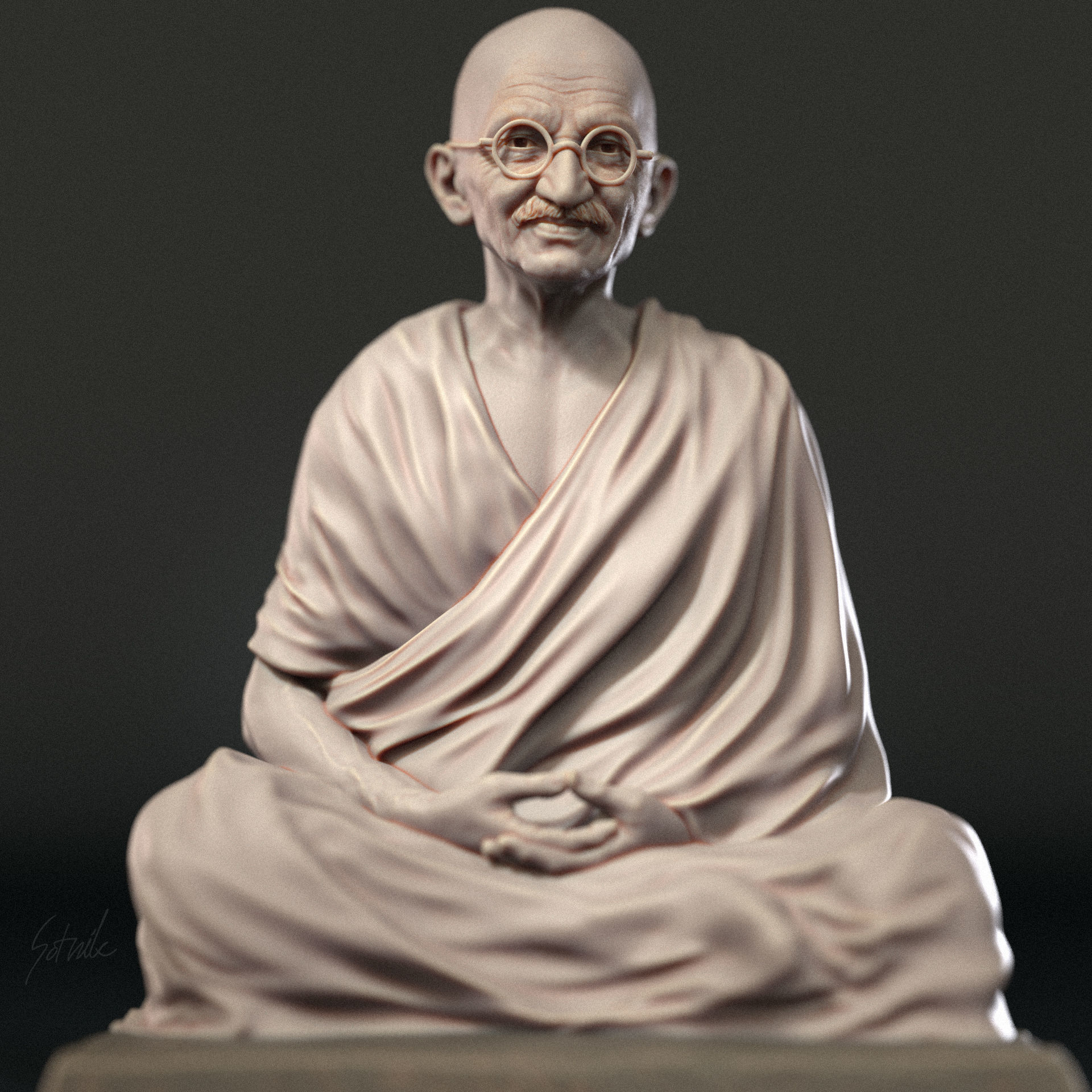 Mahatma Gandhi sculpture 3D print model_34