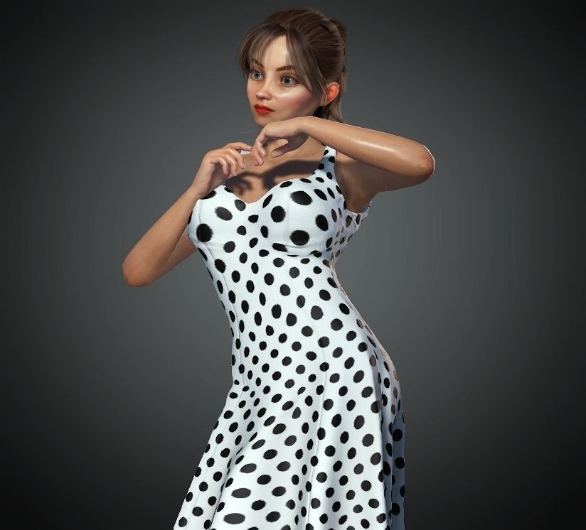 Cartoon Woman 3D model  Low-poly 3D model_3